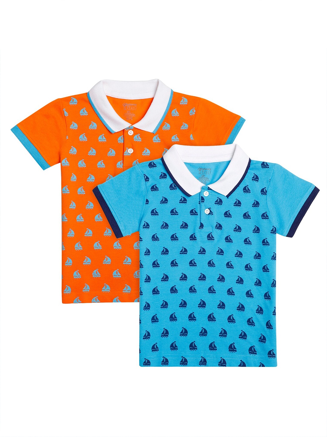

Bodycare Kids Boys Orange & Blue 2 Printed Polo Collar T-shirt