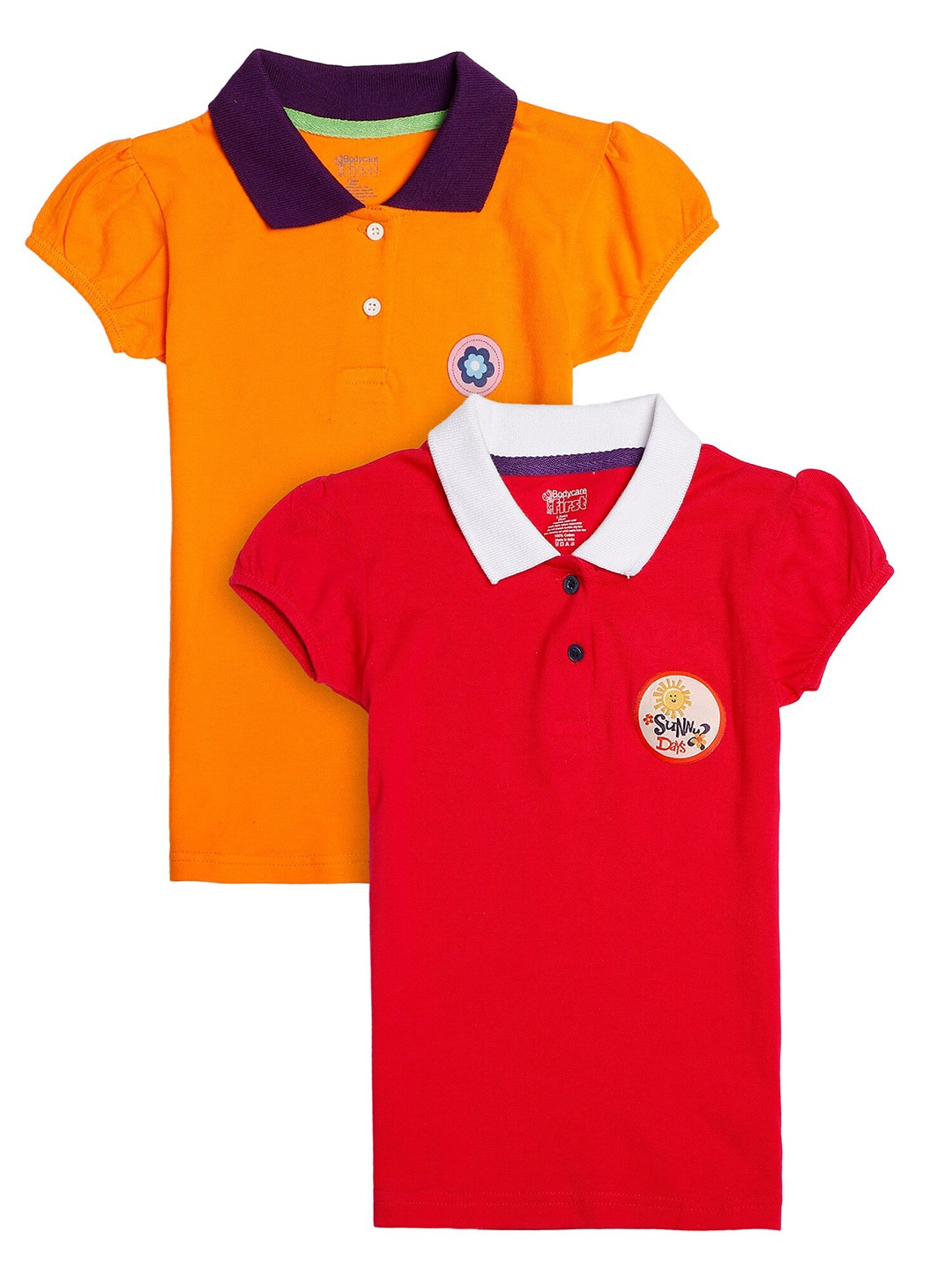 

Bodycare Kids Girls Pack Of 2 Red & Orange Printed Polo Collar T-shirt