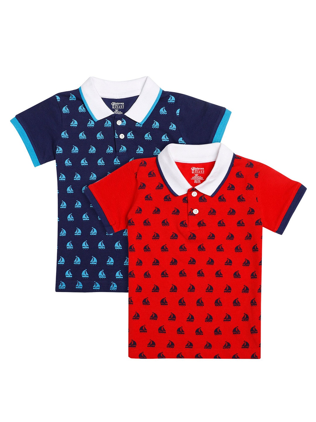 

Bodycare Kids Boys Red & Navy Blue 2 Printed Polo Collar T-shirt