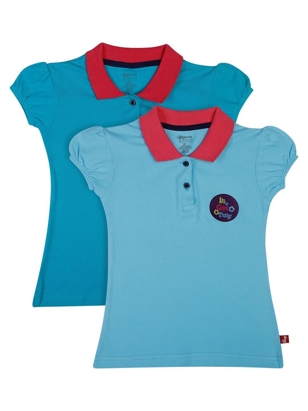 

Bodycare Kids Girls Blue & Red 2 Polo Collar Cotton T-shirt