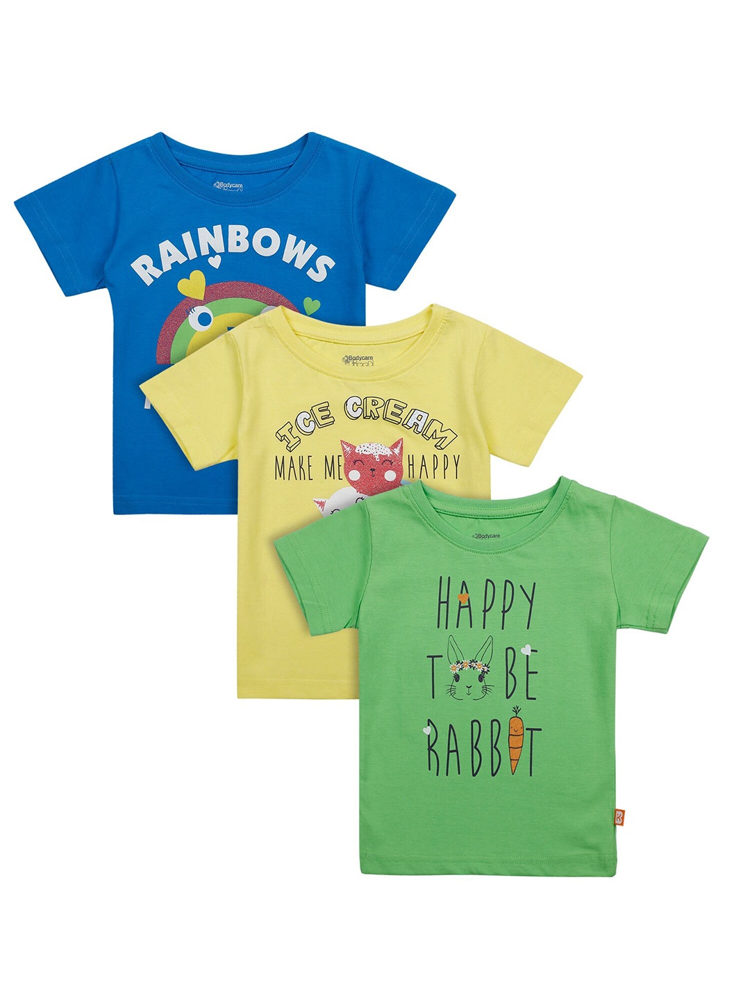 

Bodycare Kids Pack of 3 Girls Green & Yellow Typography Printed Cotton T-shirt