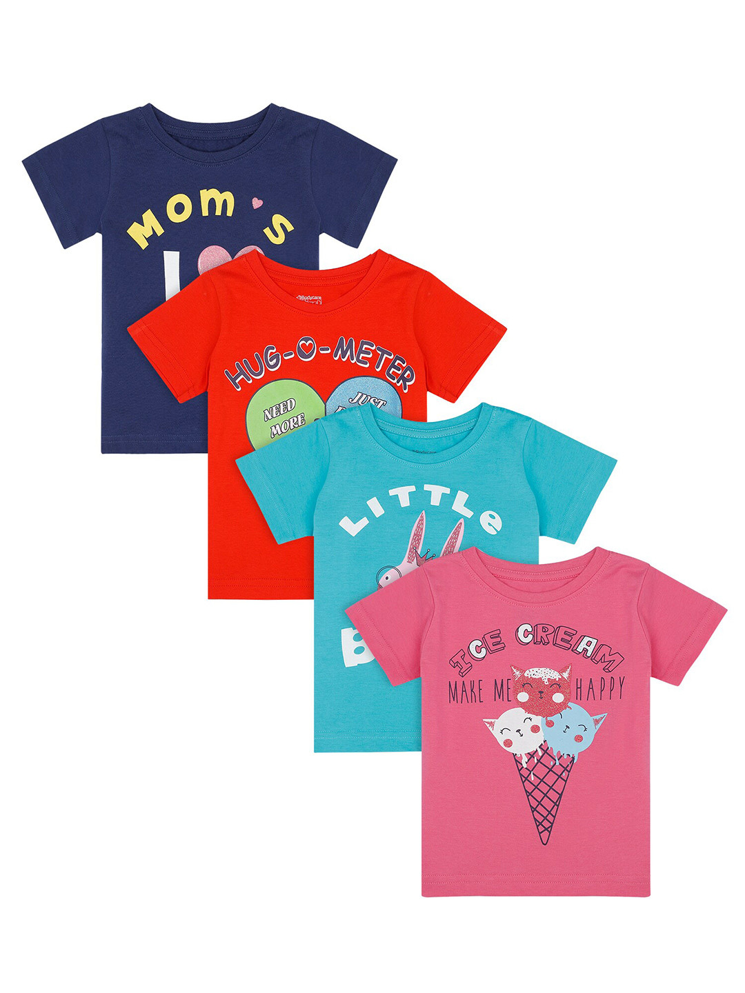Bodycare Kids Pack of 4 Girls Blue & Red Printed Cotton T-shirt