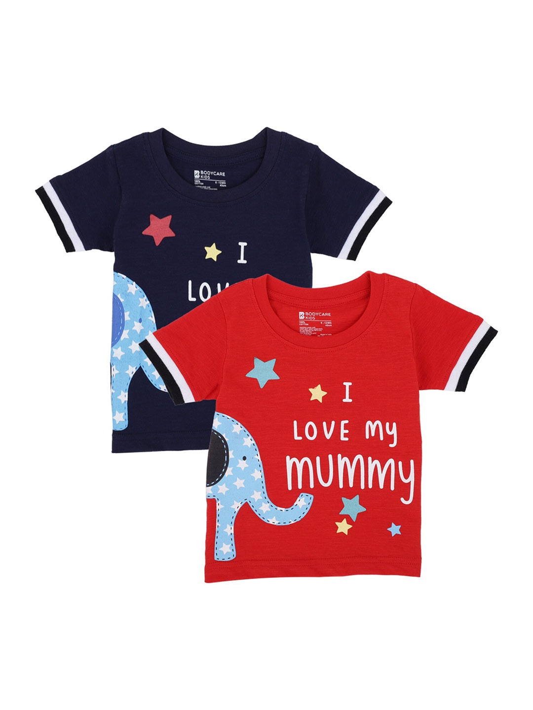 Bodycare Boys Pack of 2 Red & Navy Blue Typography Printed T-shirt