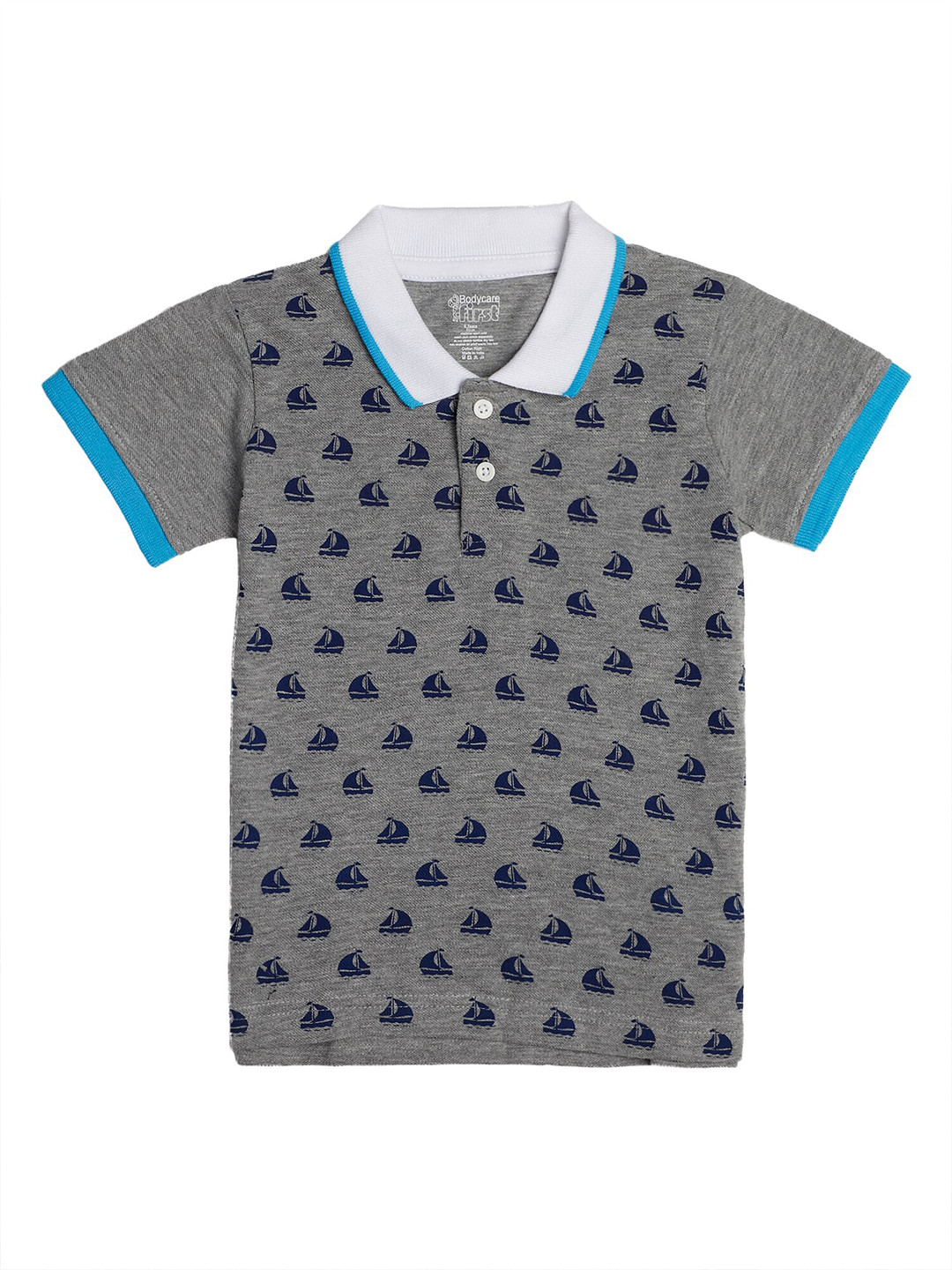 

Bodycare Kids Boys Grey Printed Polo Collar T-shirt