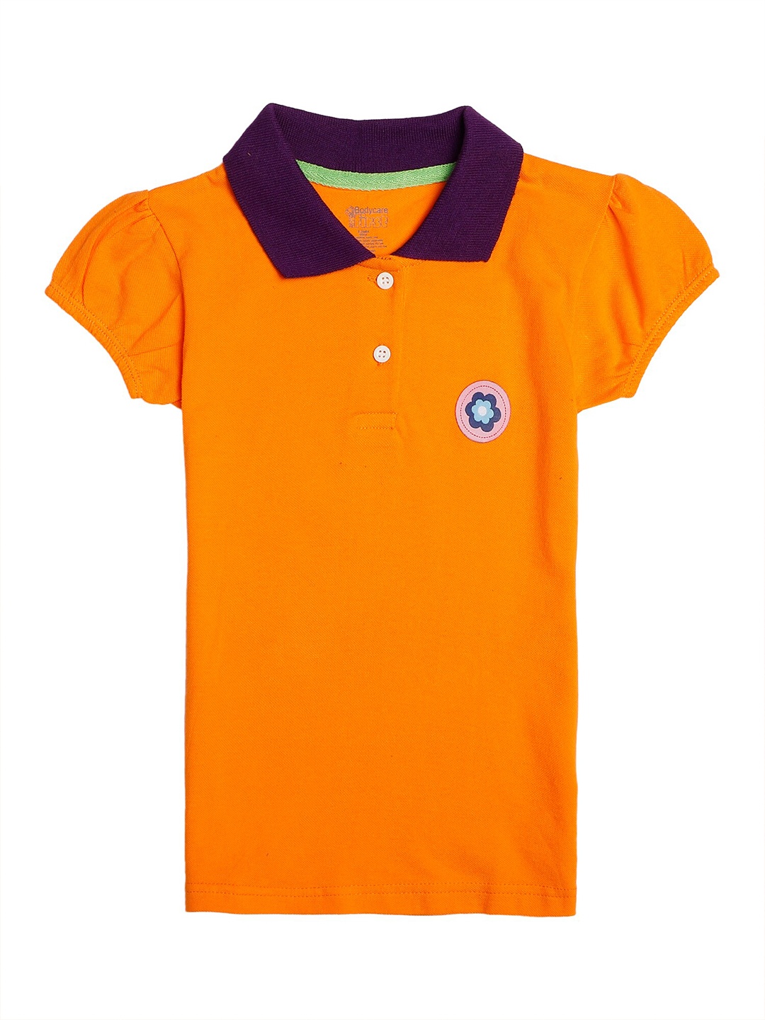 

Bodycare Kids Girls Orange Polo Collar Puff Sleeves T-shirt
