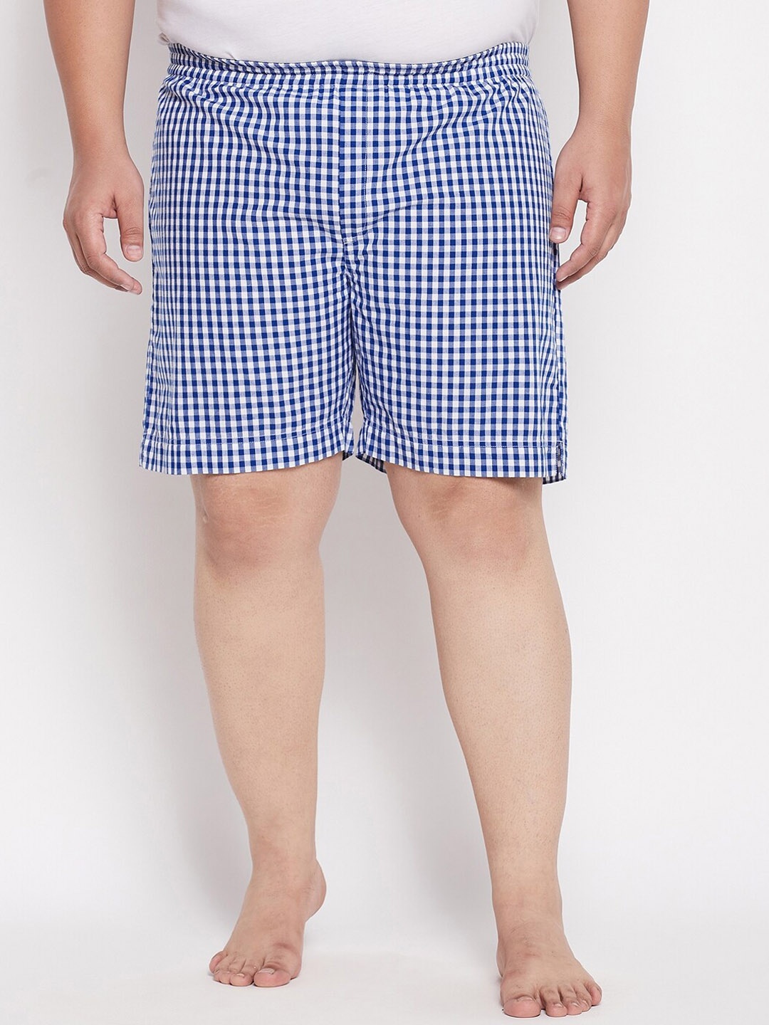 

bigbanana Men Plus Size Blue Checked Cotton Boxers