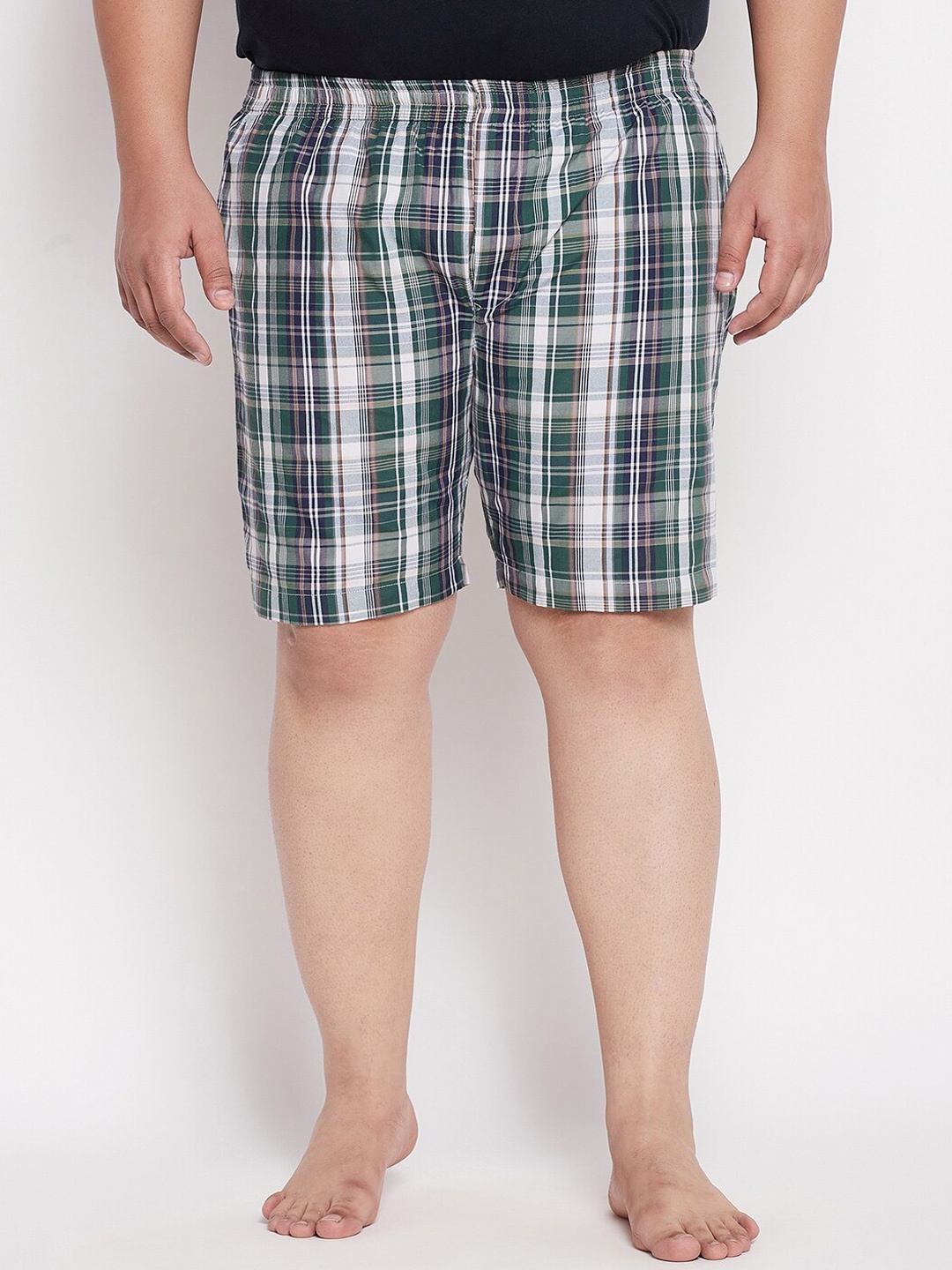 

bigbanana Plus Size Men White & Green Checked Boxer