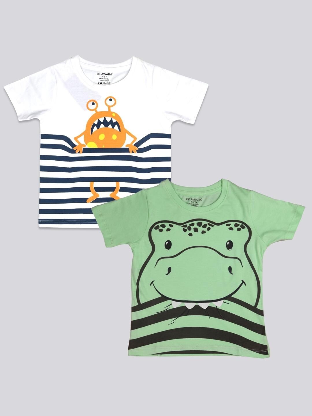 

BE AWARA Kids Pack Of 2 White & Green Printed T-shirt