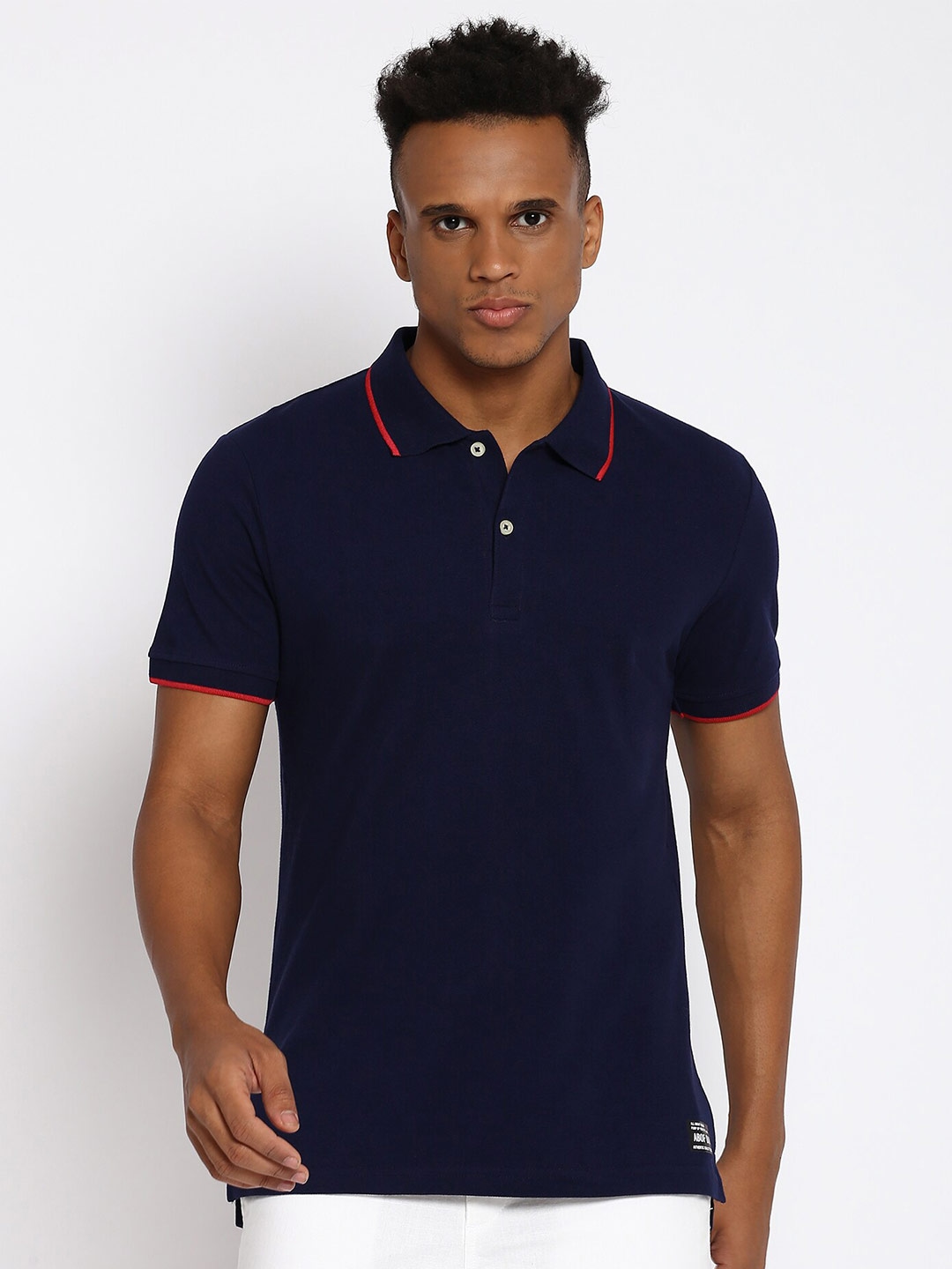 abof Men Navy Blue Polo Collar T-shirt - buy at the price of $4.00 in ...