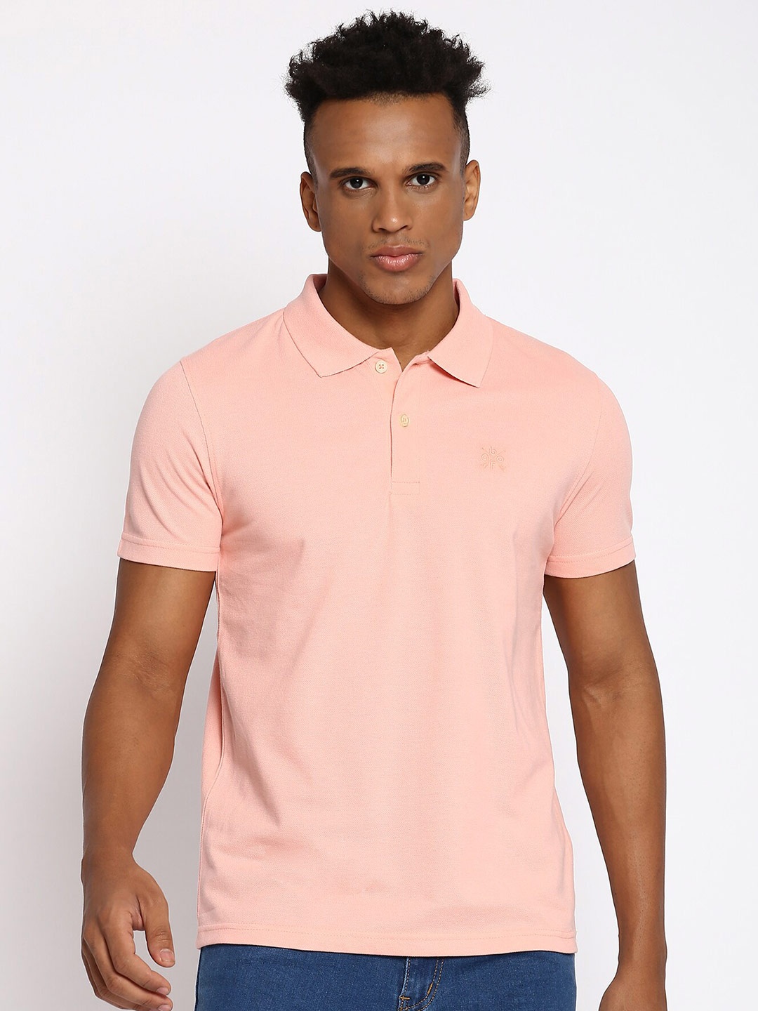 

Abof Men Pink Polo Collar Cotton T-shirt