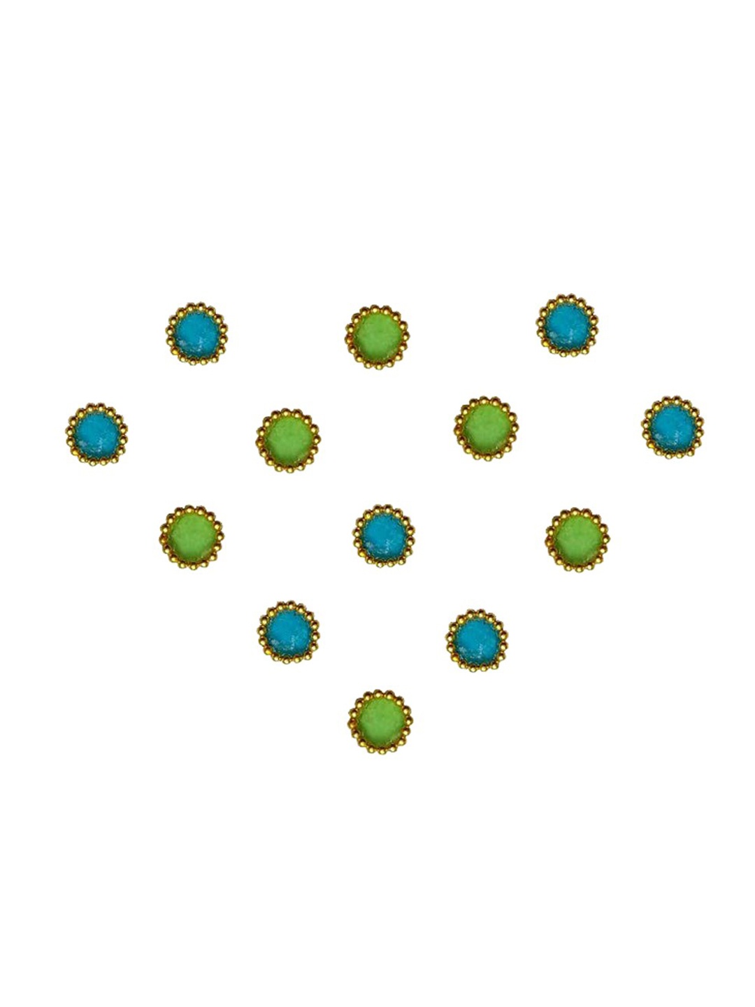 

Comet Busters Blue & Green Stone-Studded Round Shaped Bindis - 13 Pcs