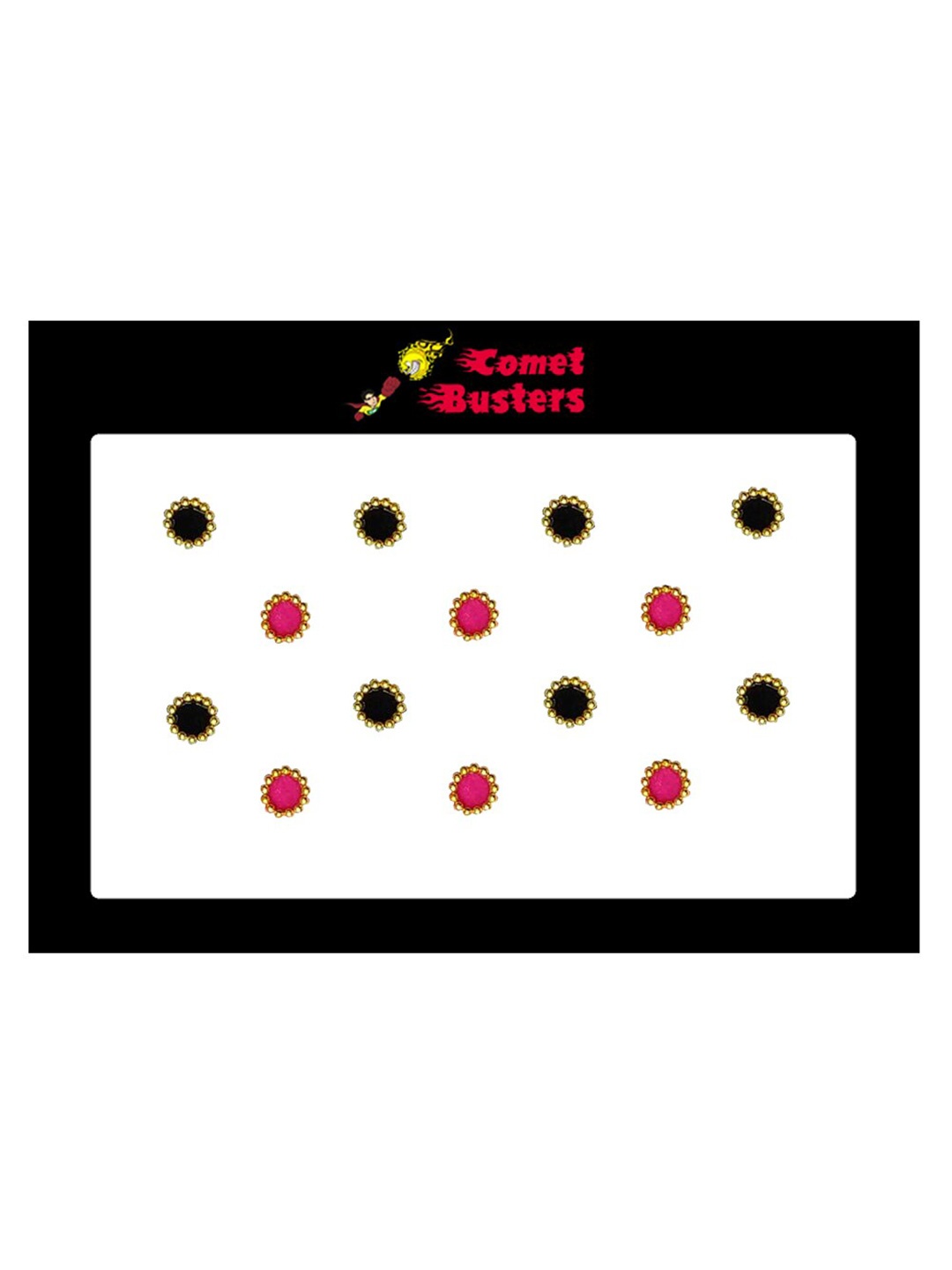 

Comet Busters 14 Pcs Black & Pink Circular Shaped Beaded Bindi