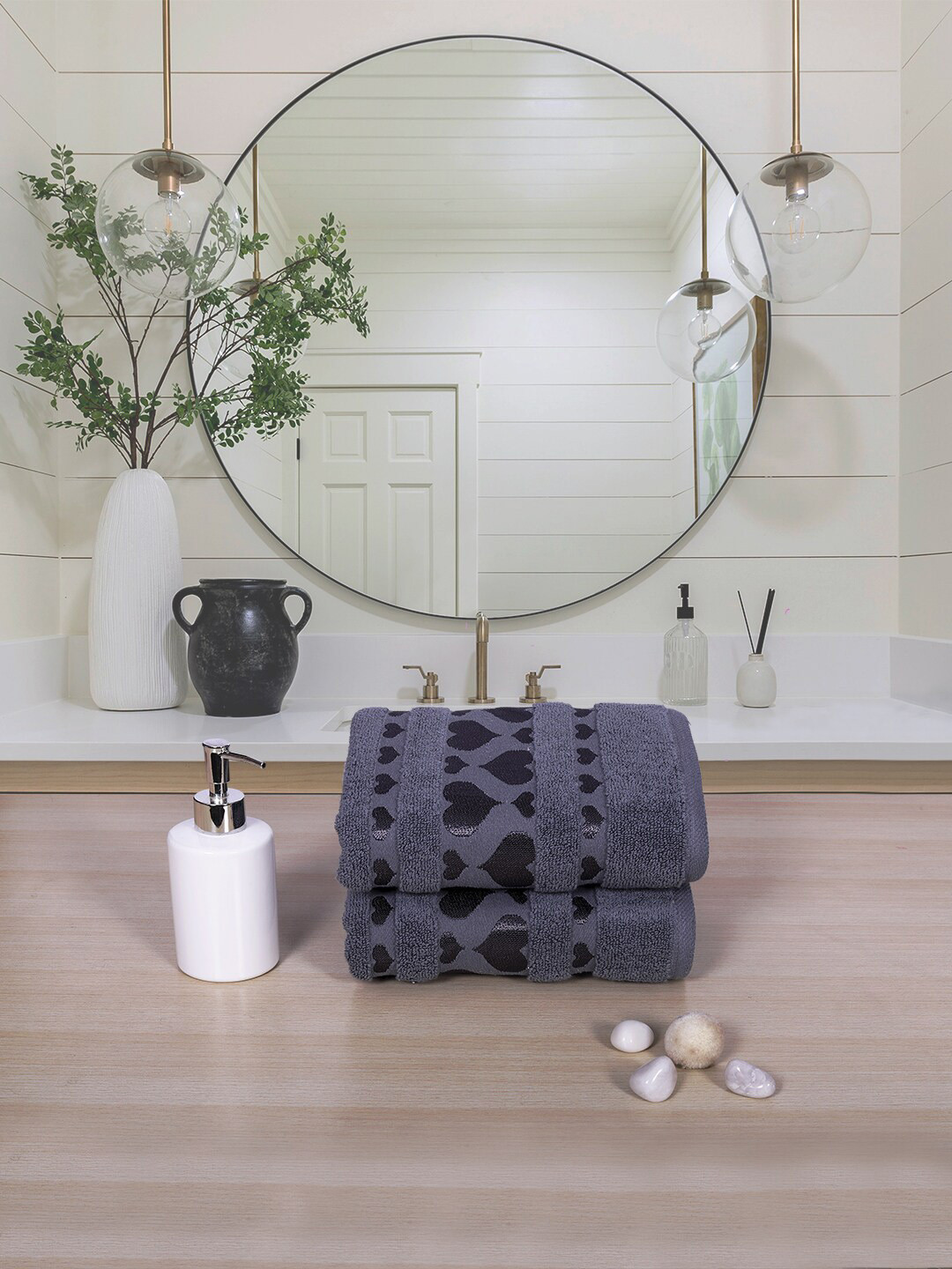 

RANGOLI Set of 2 Self Design 550 GSM Pure Cotton Bath Towel Set, Grey