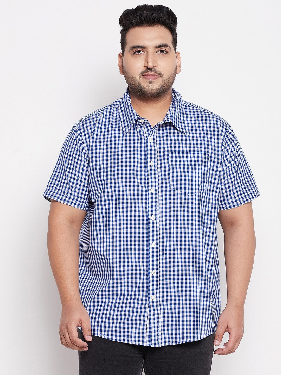 

bigbanana Men Plus Size Blue Comfort Gingham Checks Cotton Casual Shirt