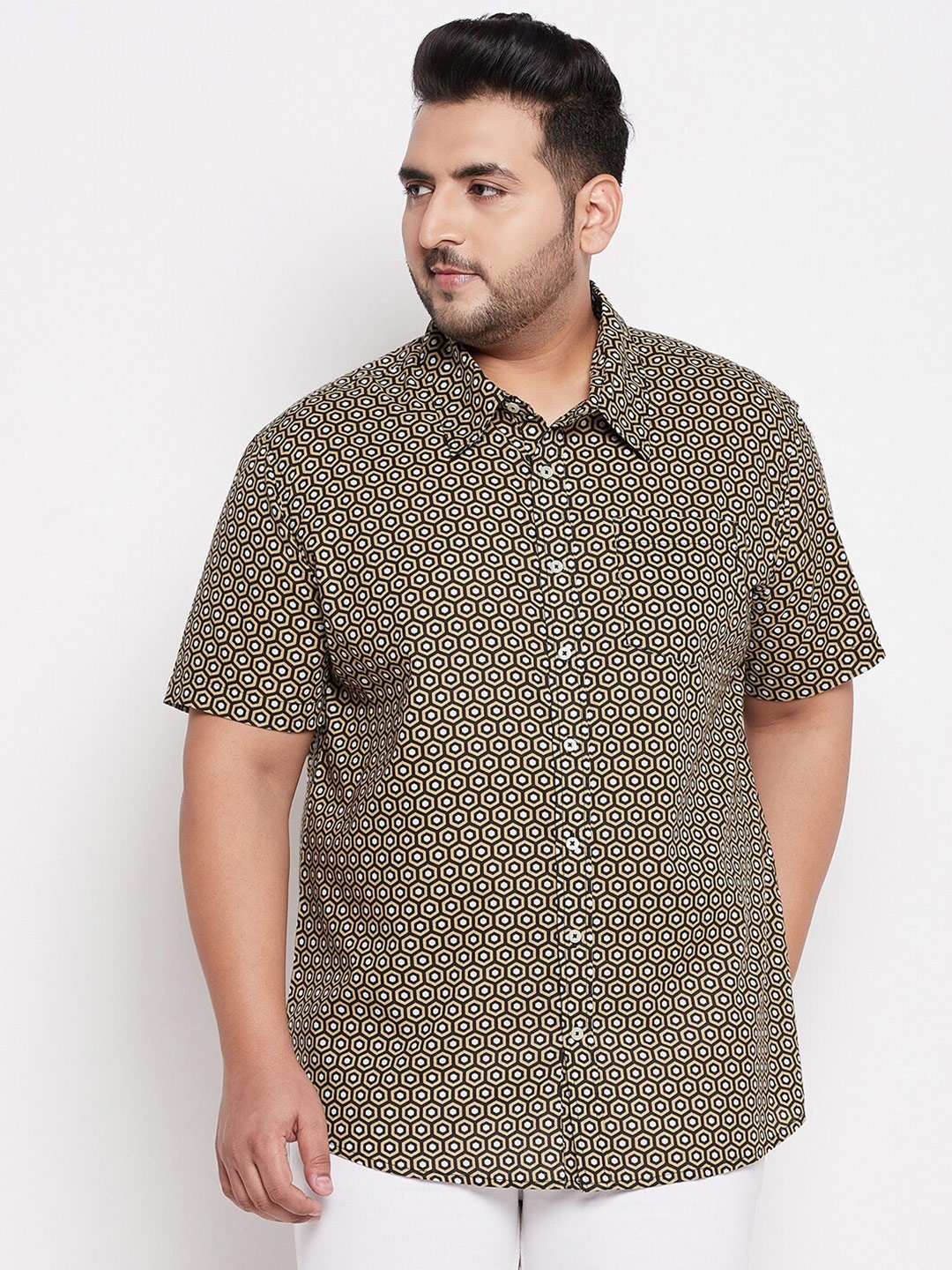 

bigbanana Men Plus Size Brown Comfort Printed Casual Shirt