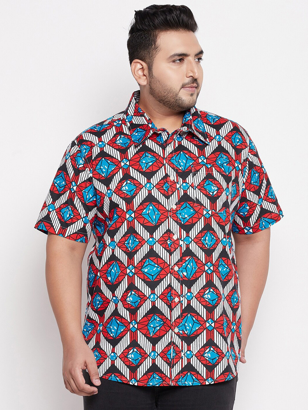 

bigbanana Men Plus Size Red Comfort Printed Cotton Casual Shirt