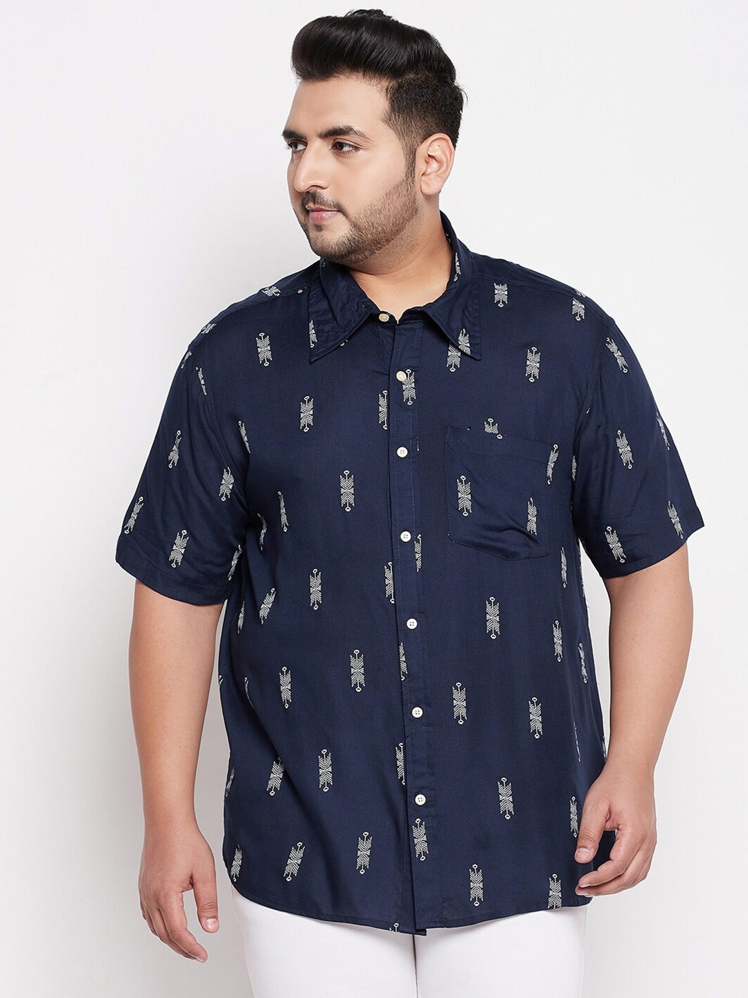 

bigbanana Men Plus Size Navy Blue Comfort Printed Casual Shirt