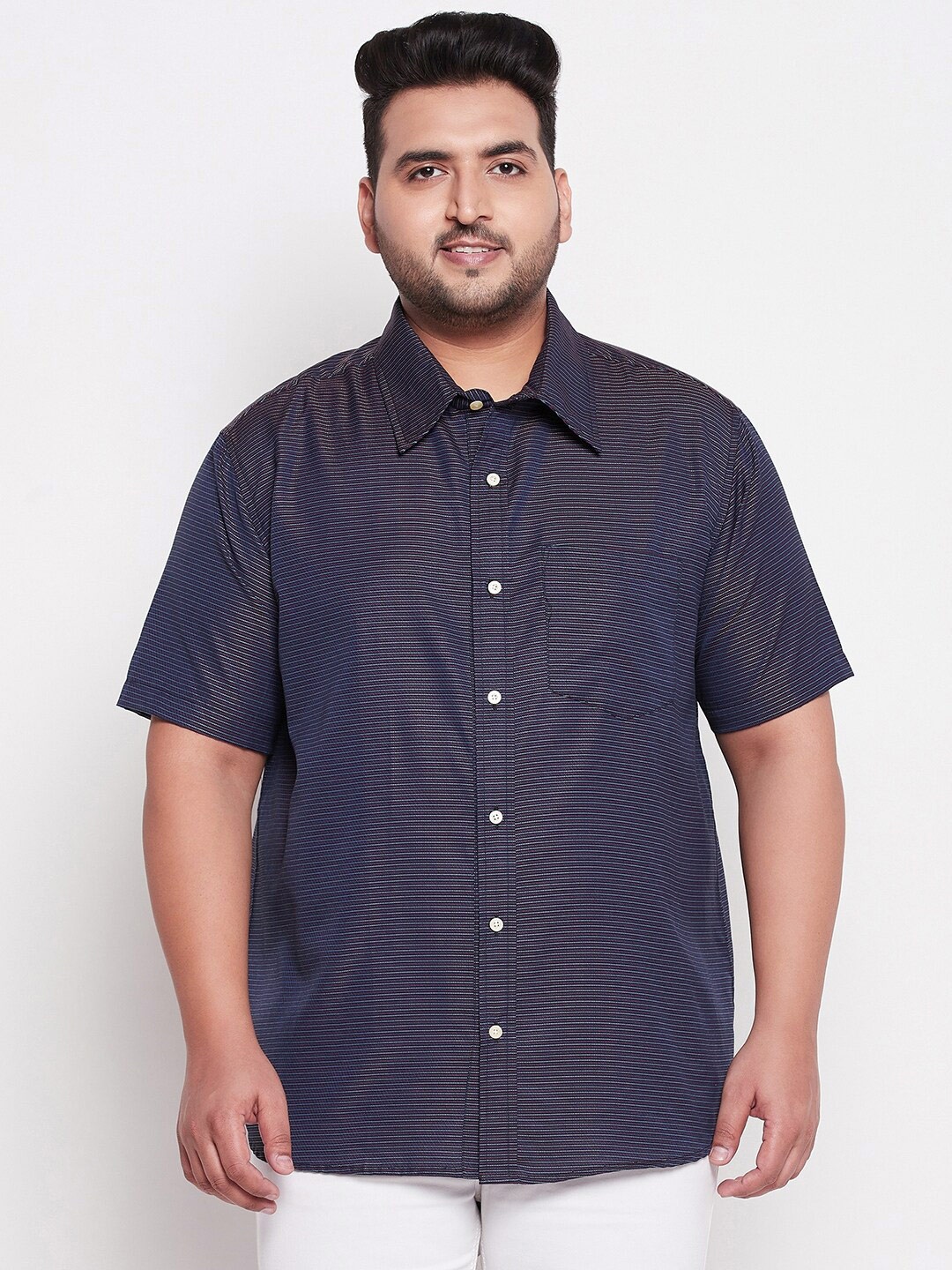 

bigbanana Men Plus Size Navy Blue Comfort Casual Shirt