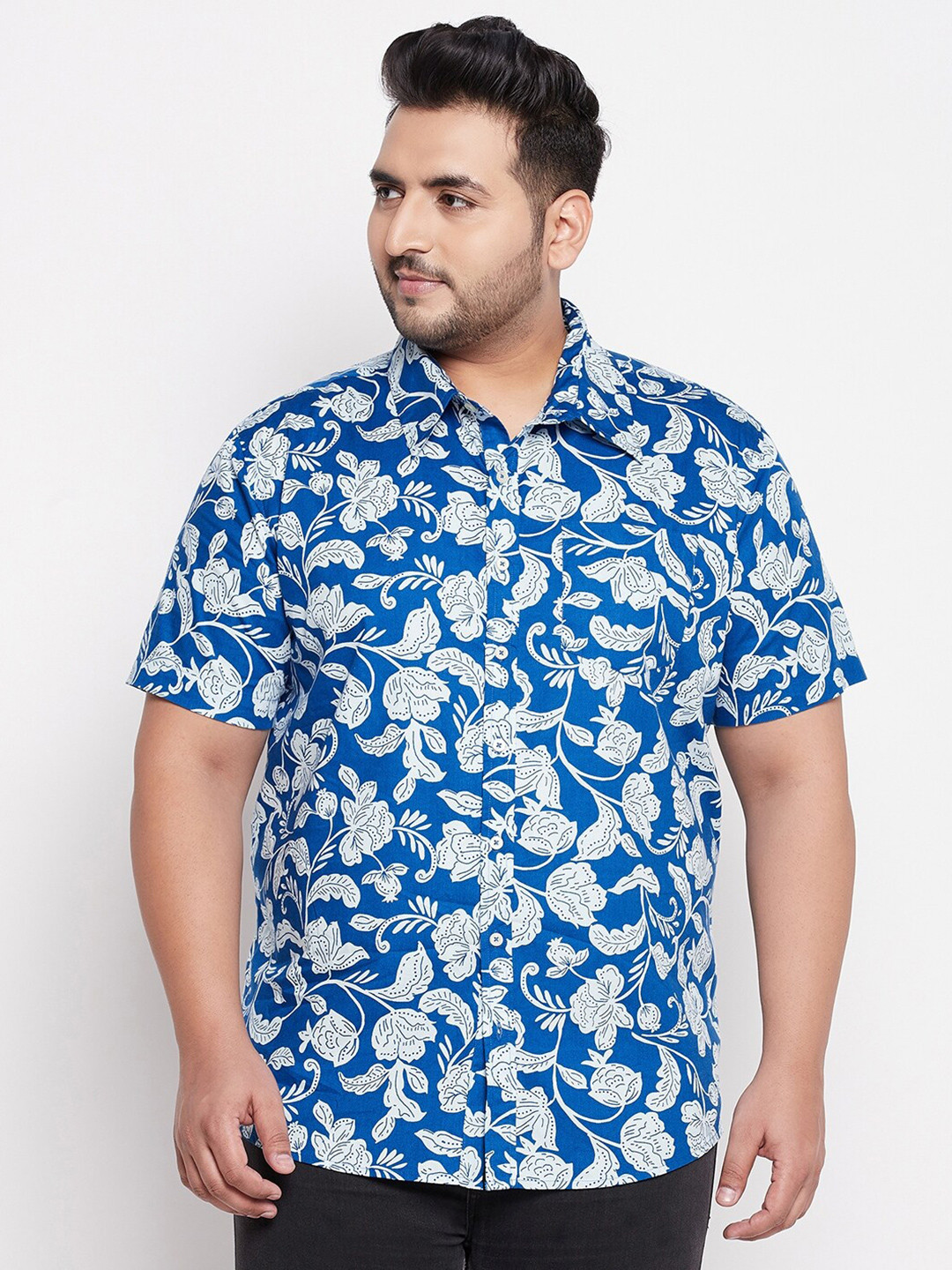 

Bigbanana Plus Size Men Blue Comfort Printed Cotton Casual Shirt