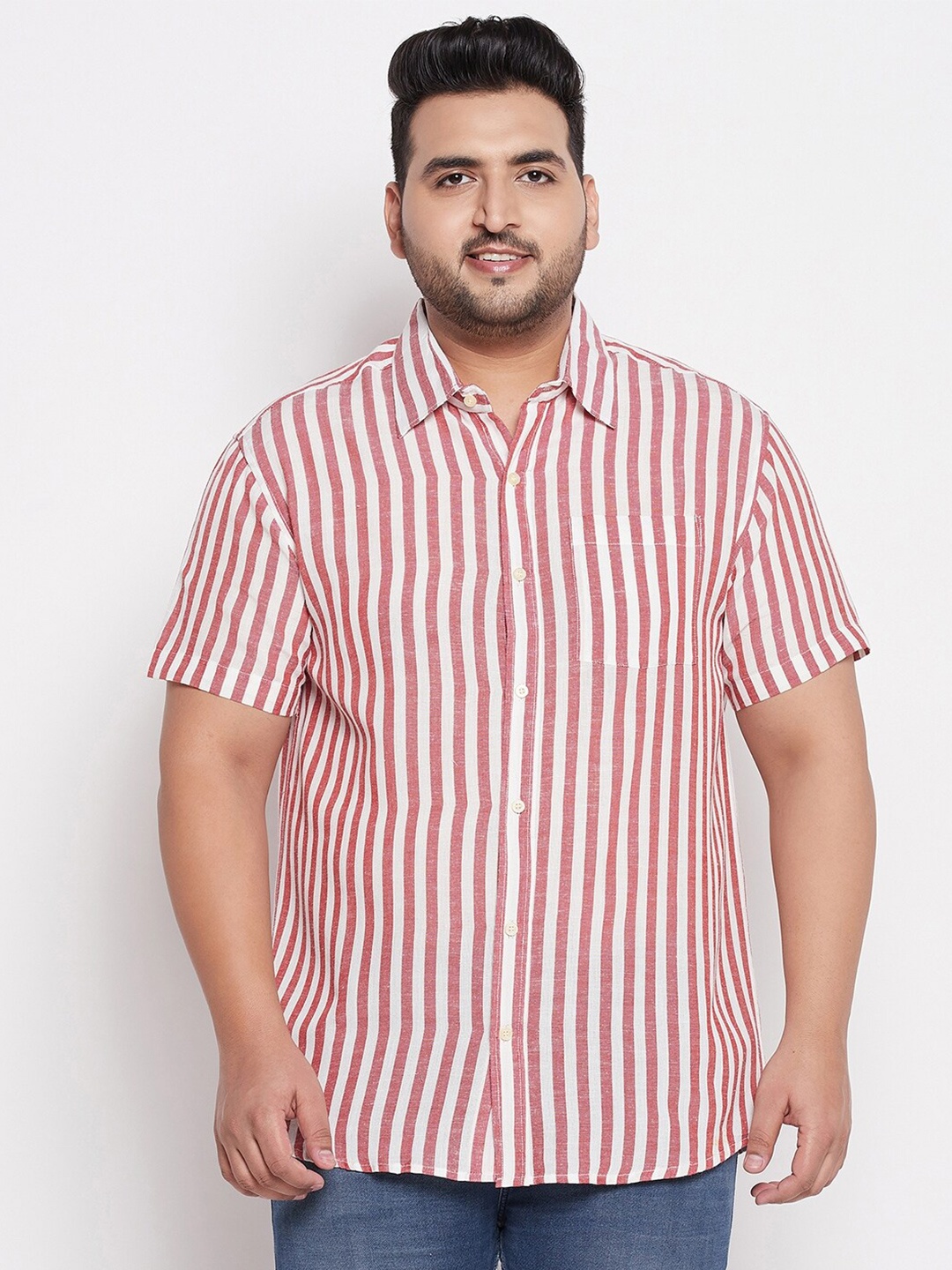 

bigbanana Maroon Men Plus Size Abeja Cotton Striped Shirt