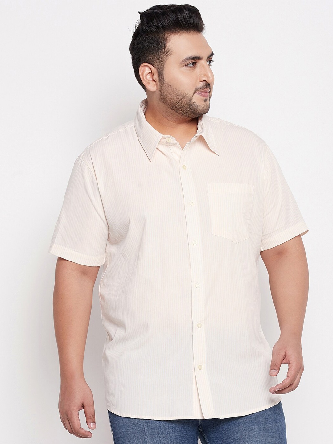 

bigbanana Men Plus Size Peach Coloured Comfort Cotton Casual Shirt