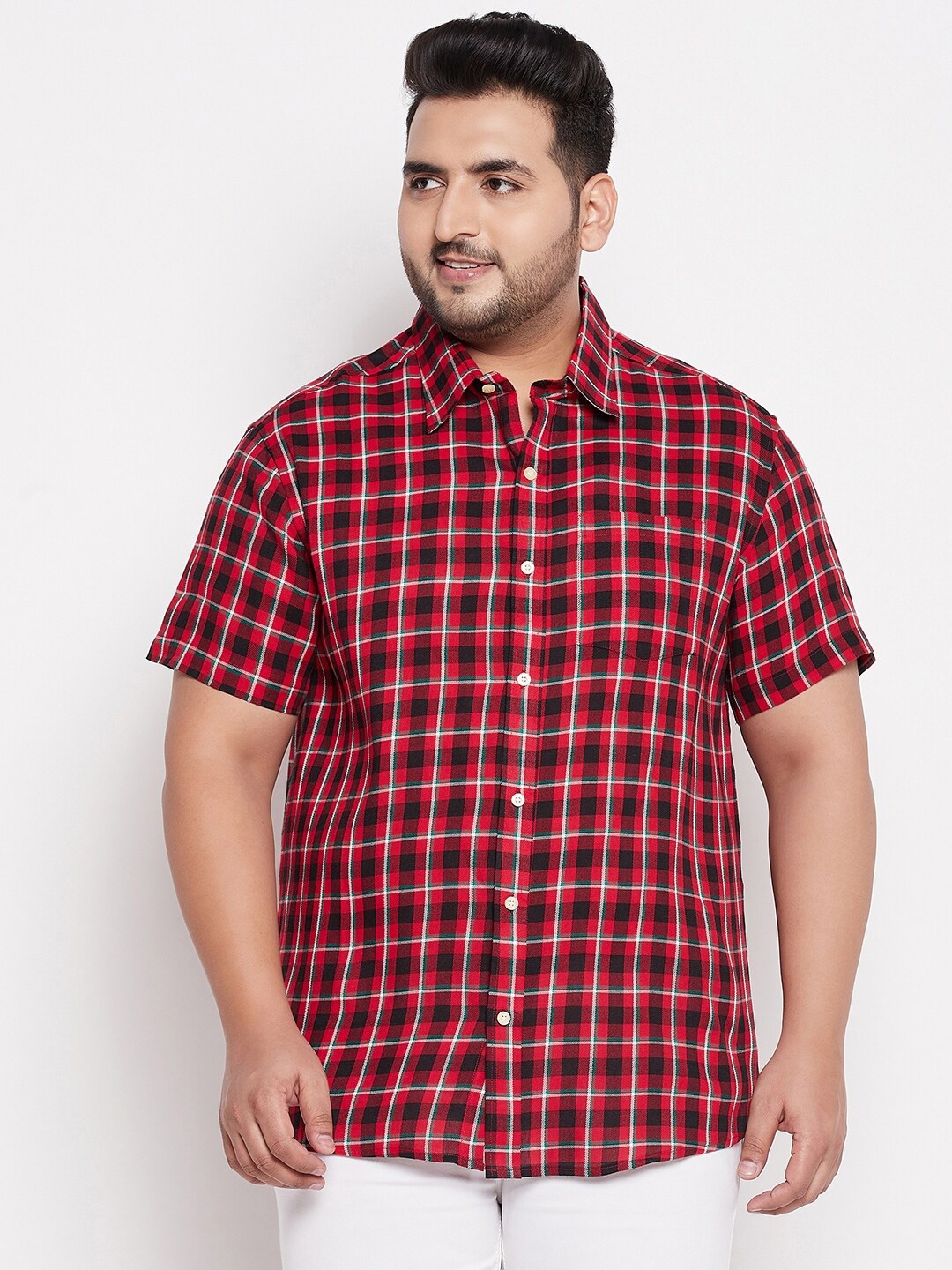 

bigbanana Men Plus Size Red Comfort Tartan Checks Checked Casual Shirt