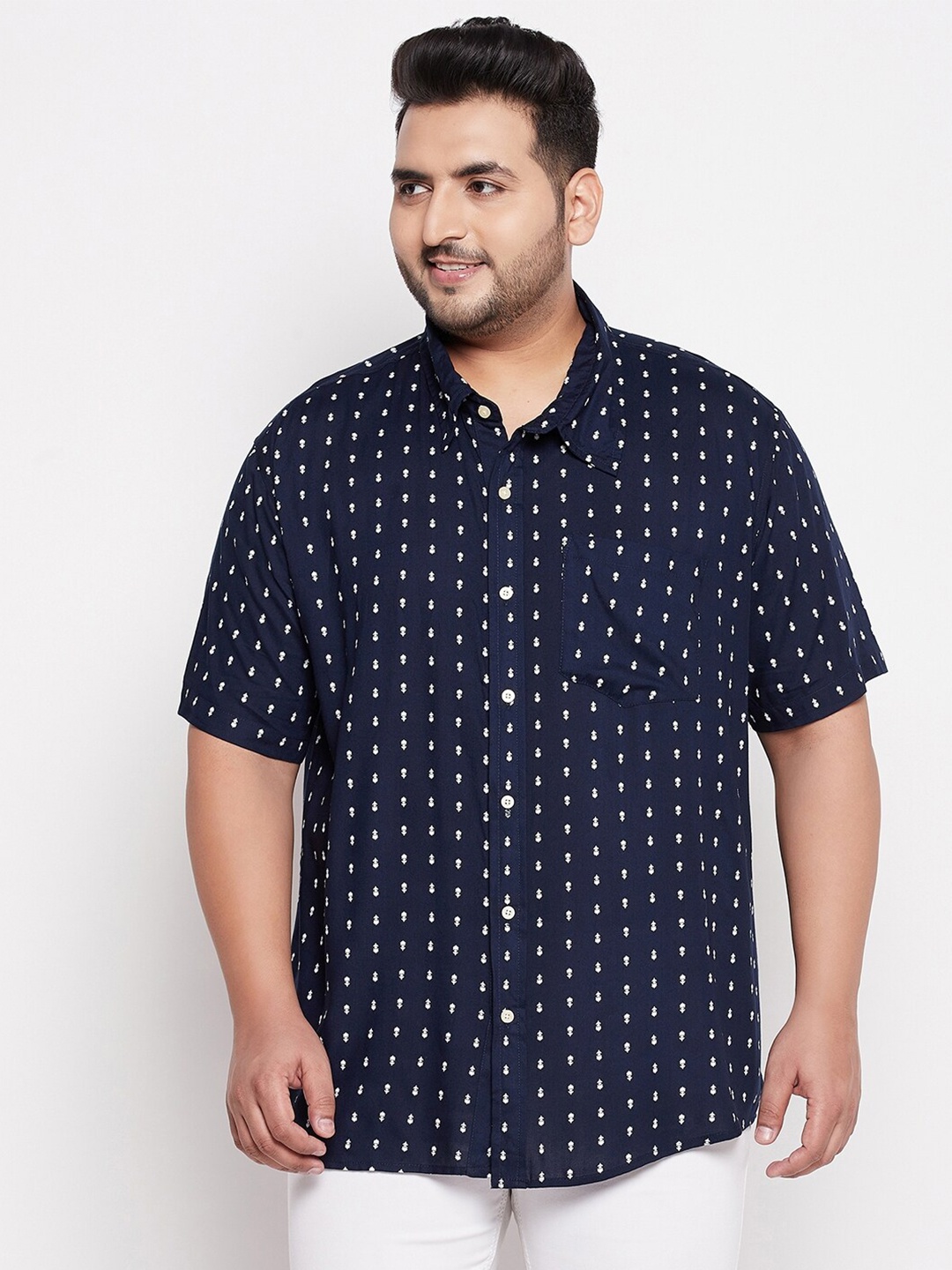 

bigbanana Men Navy Blue Comfort Printed Casual Plus Size Shirt