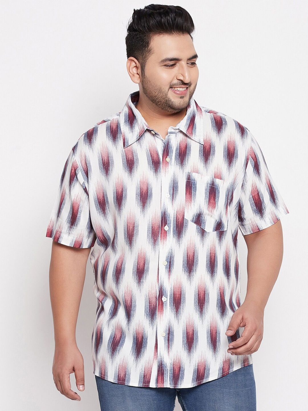

bigbanana Plus Size Men Purple Comfort Printed Viscose Rayon Casual Shirt
