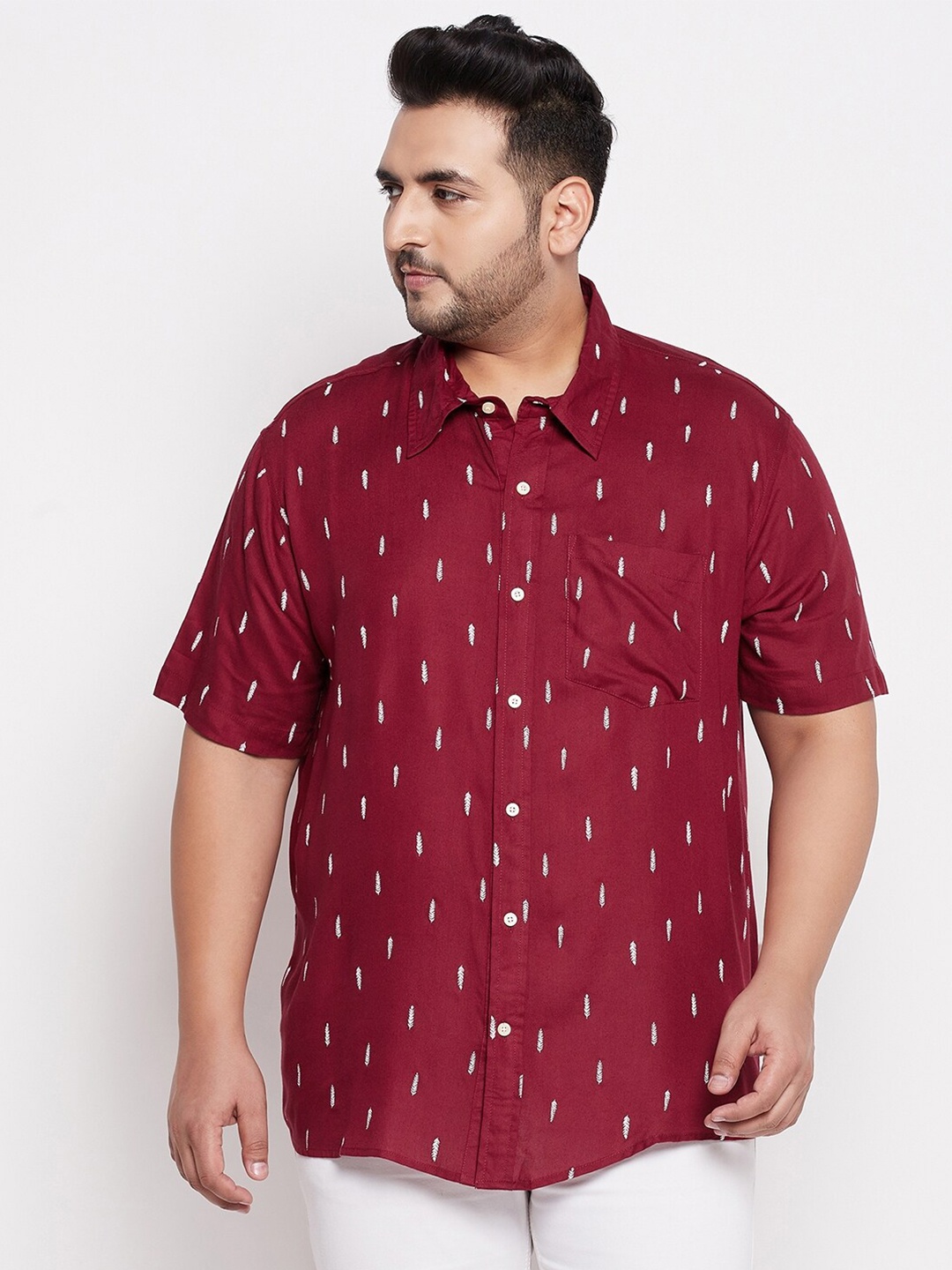 

bigbanana Plus Size Men Maroon Comfort Printed Casual Shirt