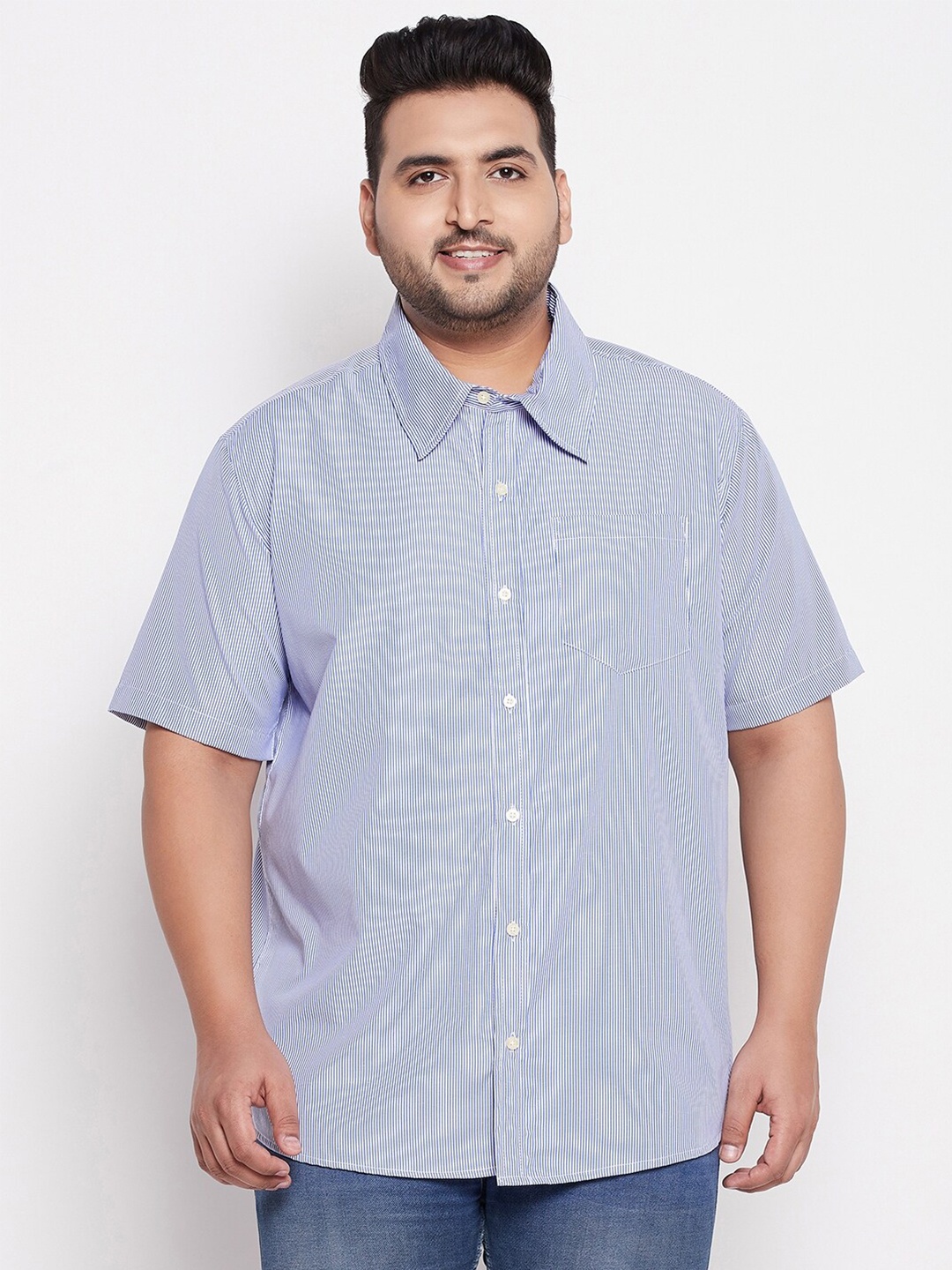 

bigbanana Men Plus Size Blue Comfort Micro Checks Checked Casual Shirt
