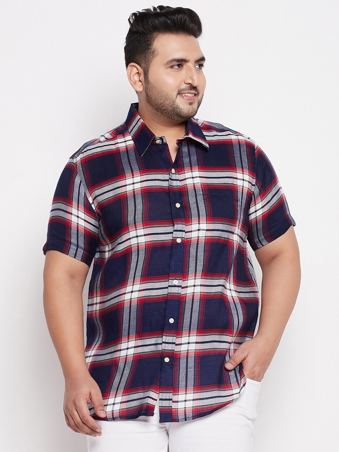 

bigbanana Men Navy blue and Red Comfort Tartan Checks Checked Casual Shirt