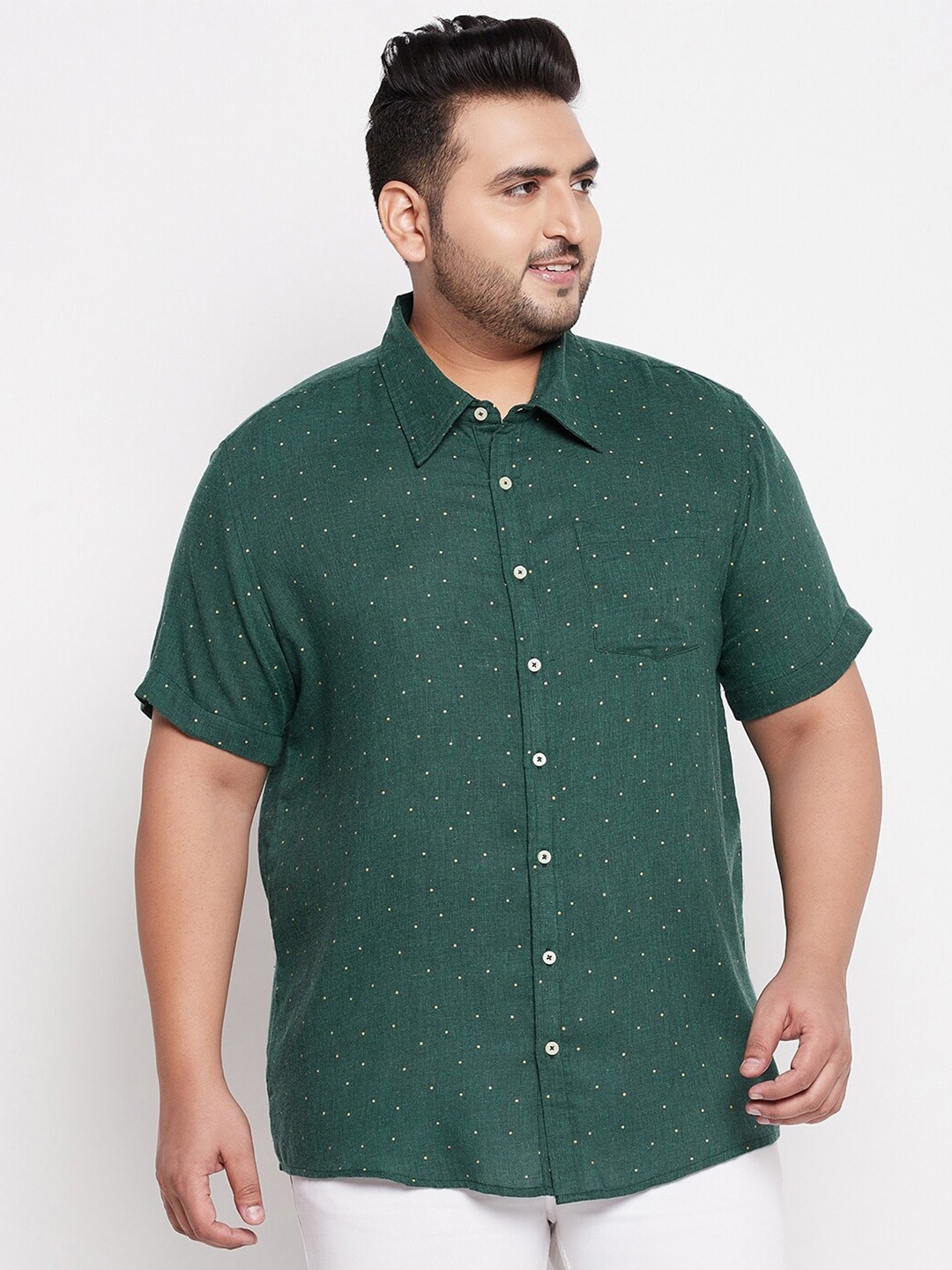 

Men Plus Size Green Comfort Printed Cotton Casual Shirt