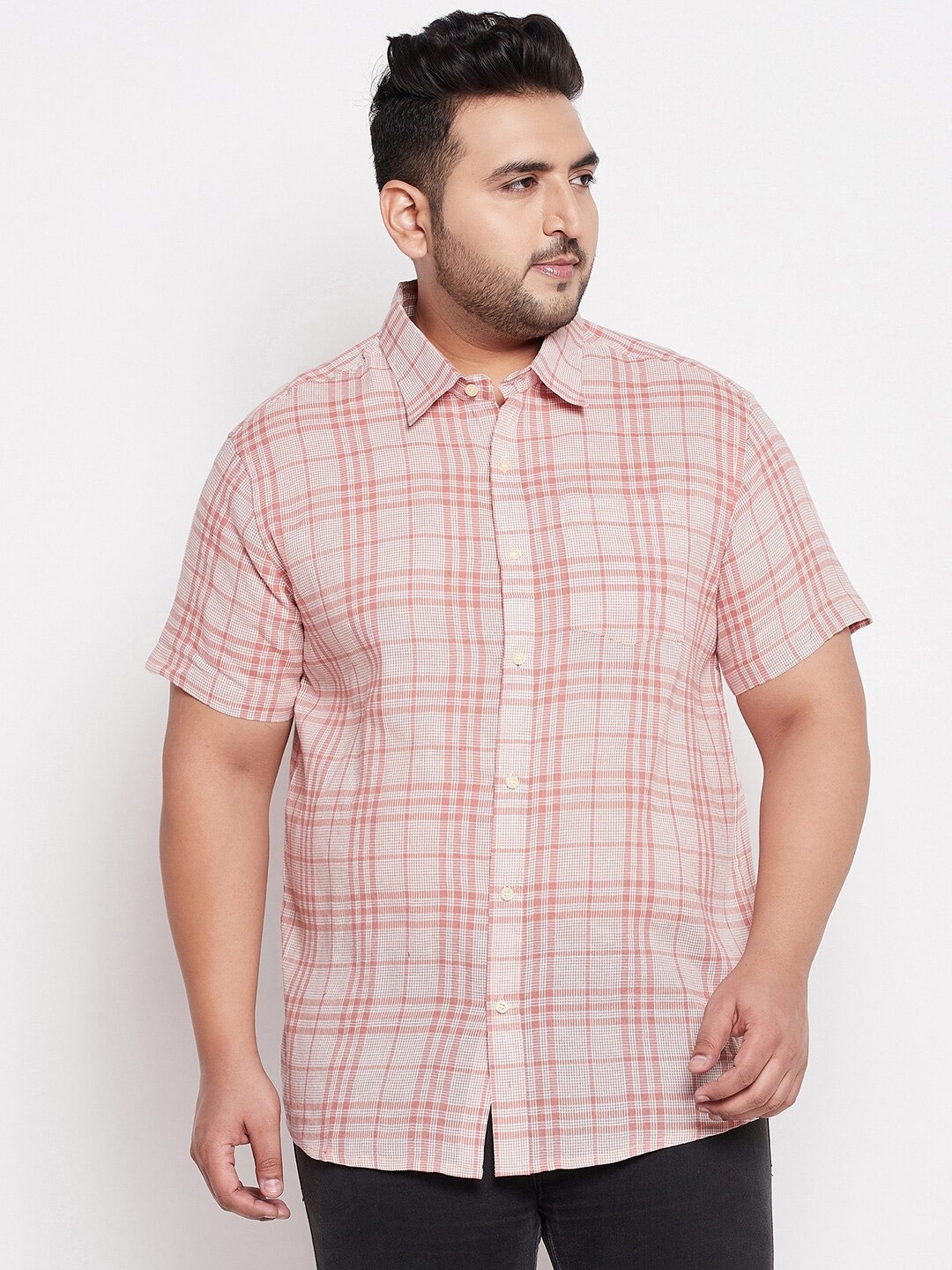 

bigbanana Men Plus Size Pink Comfort Tartan Checks Casual Shirt