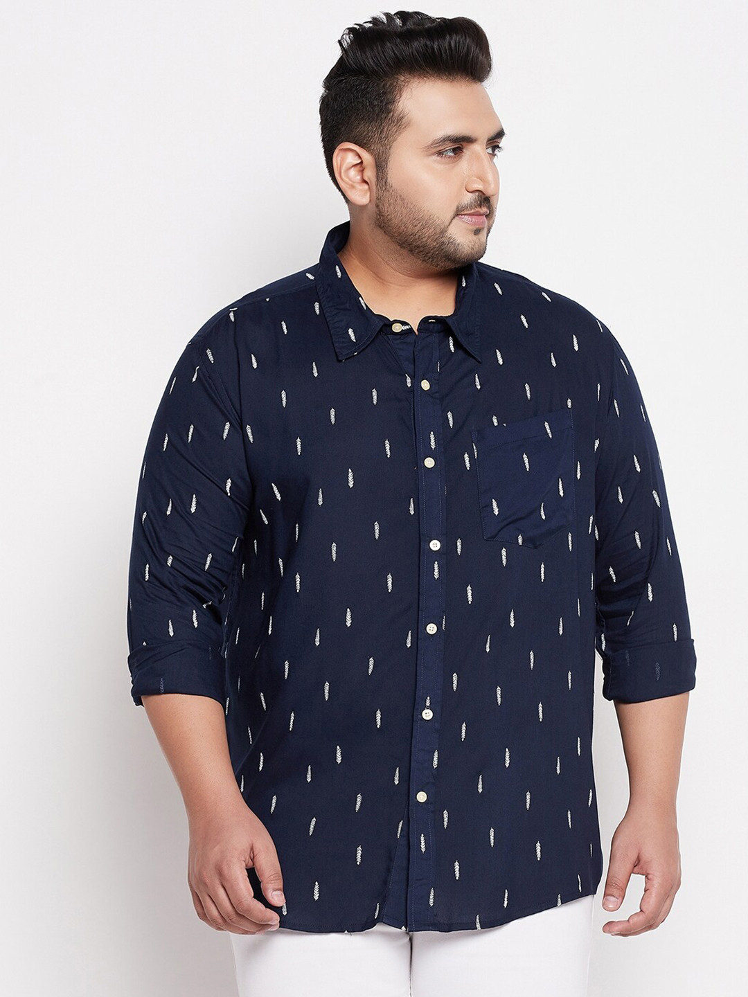 

bigbanana Navy Blue Blue Men Plus Size Halter Rayon Printed Shirt