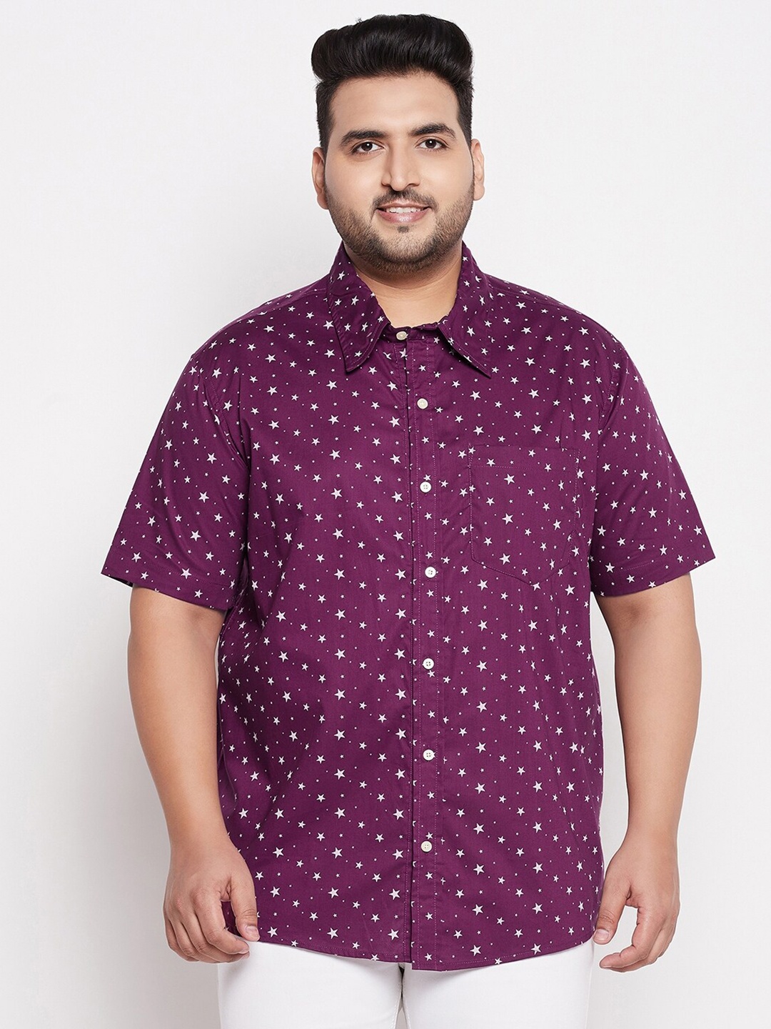 

bigbanana Plus Size Men Maroon Comfort Printed Cotton Casual Shirt