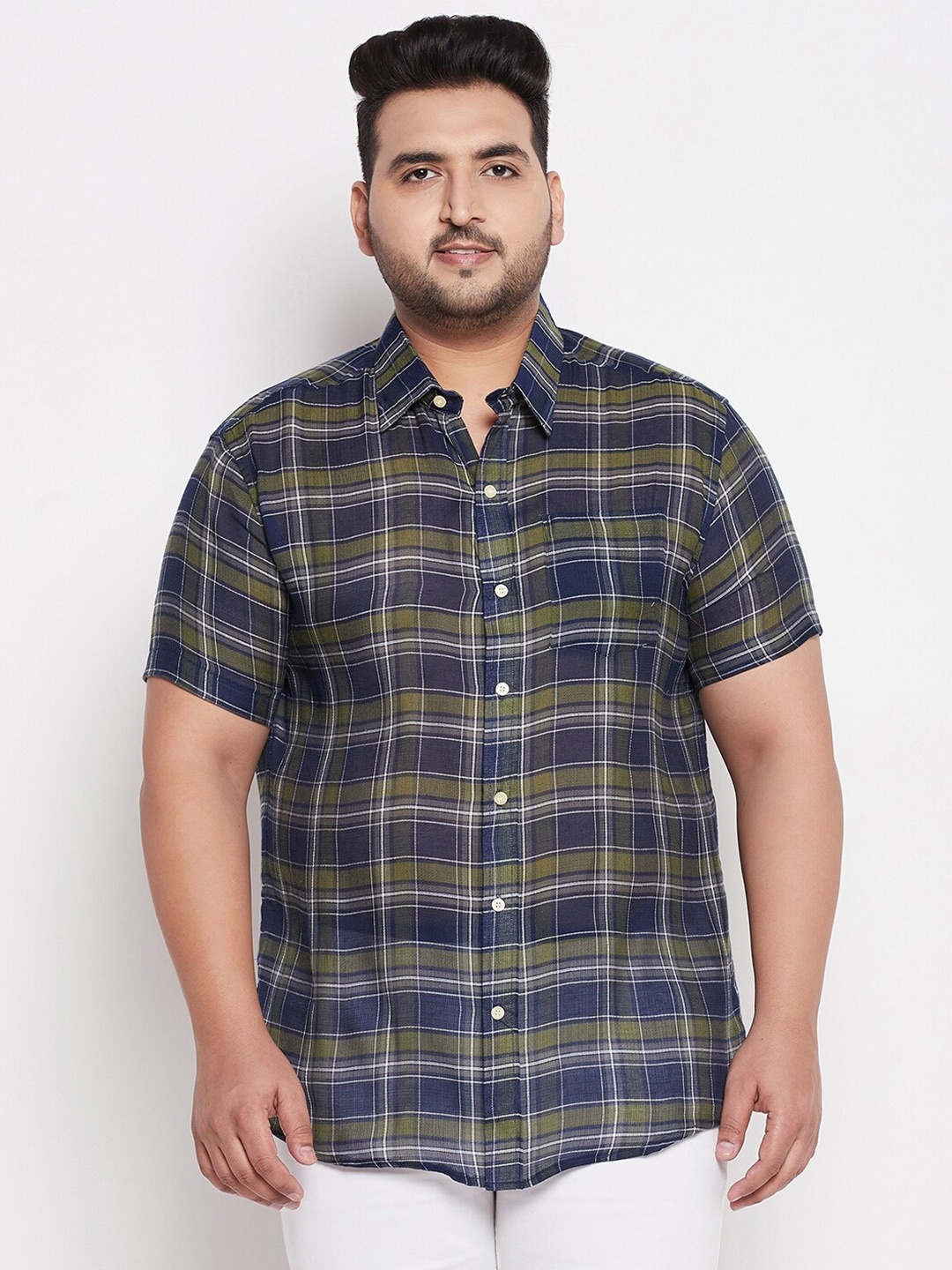 

bigbanana Men Plus Size Green & Blue Comfort Tartan Checks Checked Cotton Casual Shirt, Multi