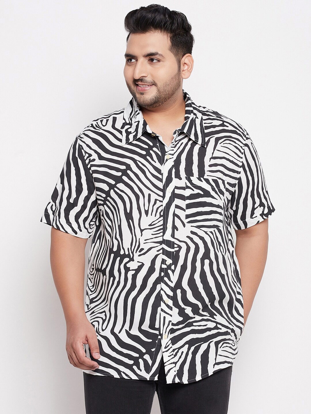 

bigbanana Men Plus Size White Comfort Printed Casual Shirt