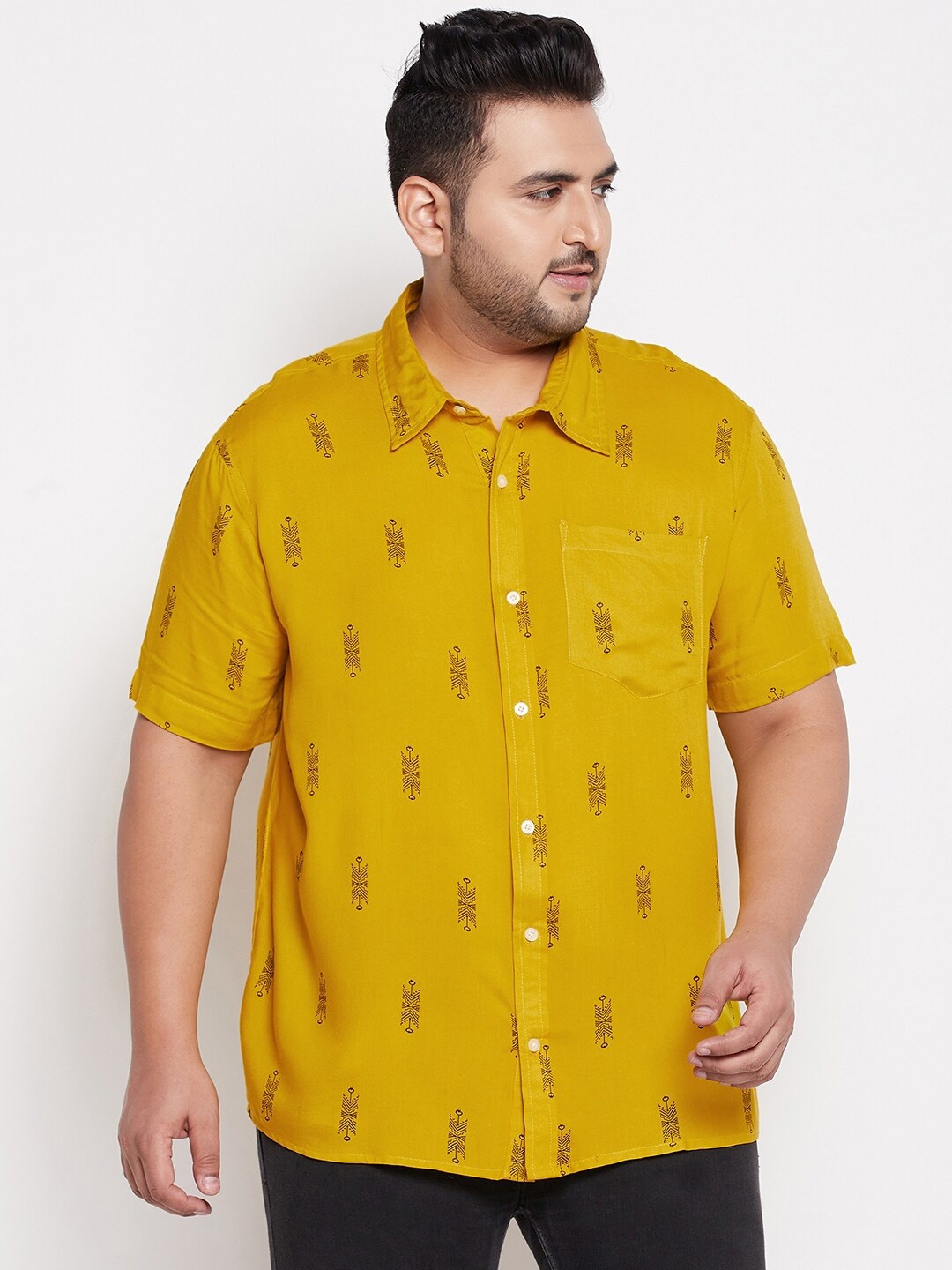 

bigbanana Men Mustard Comfort Printed Casual Plus Size Shirt