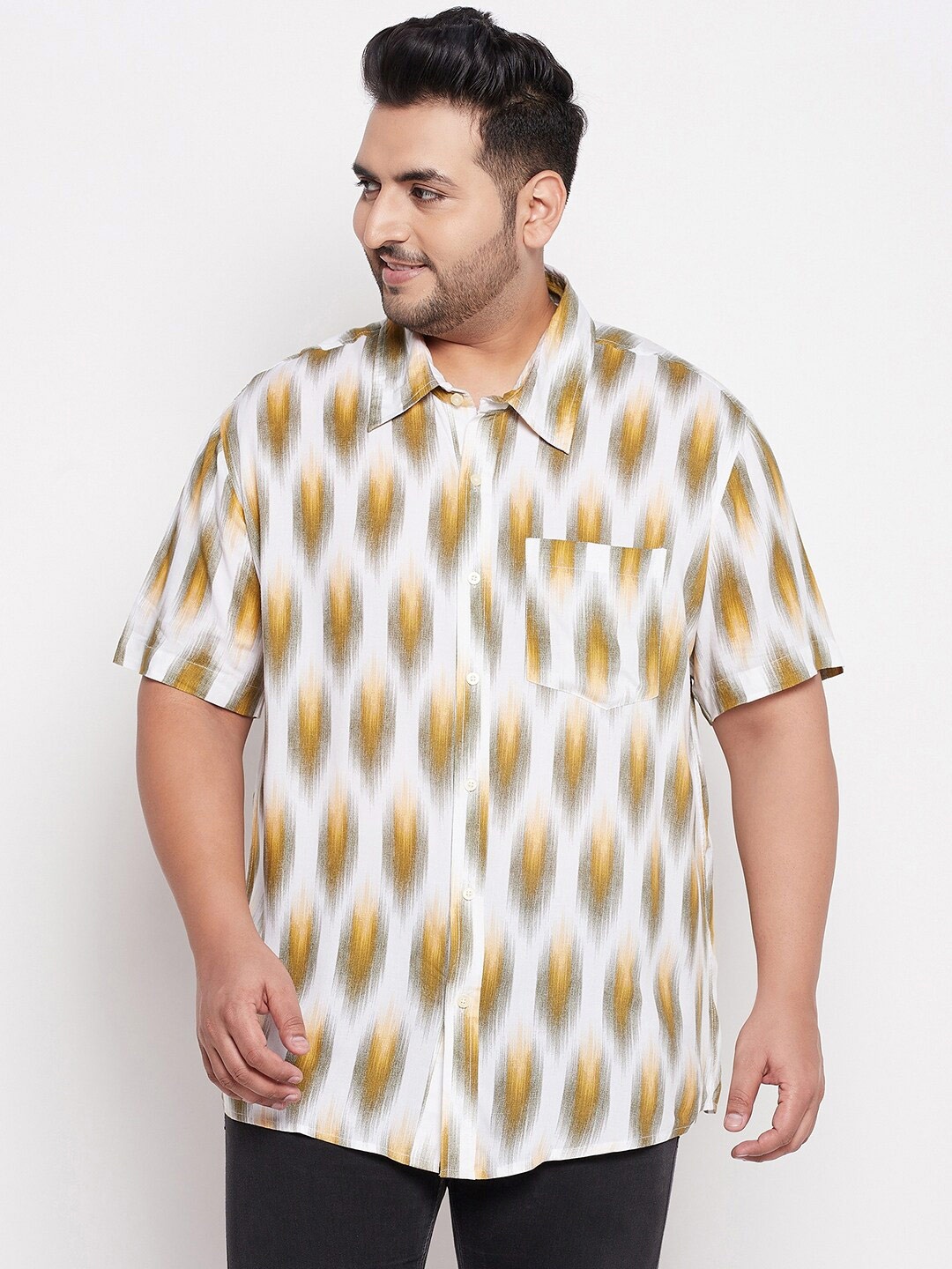 

bigbanana Men Plus Size Yellow Comfort Printed Casual Shirt