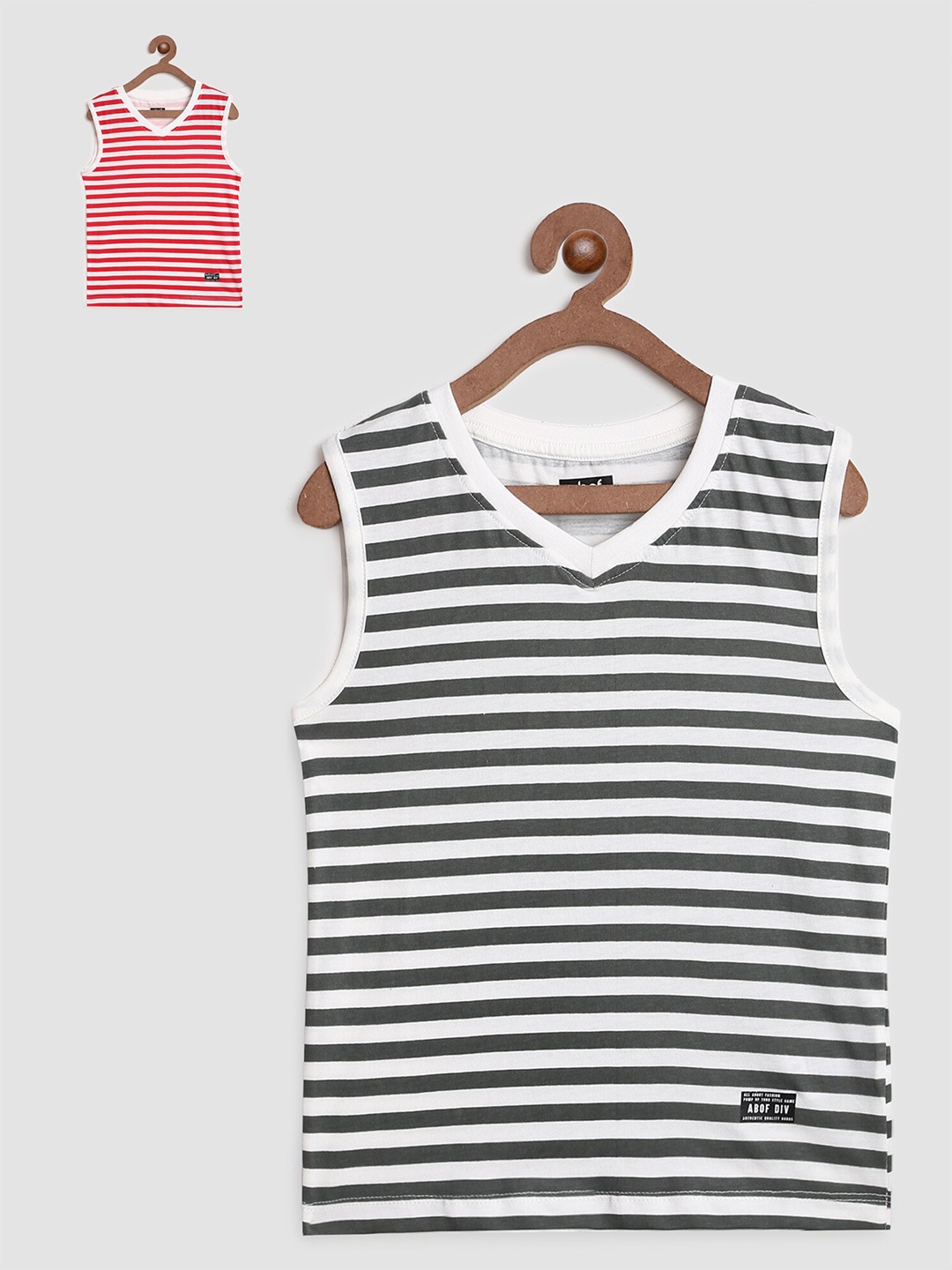 

abof Boys Multicoloured 2 Striped V-Neck Extended Sleeves T-shirt, Multi