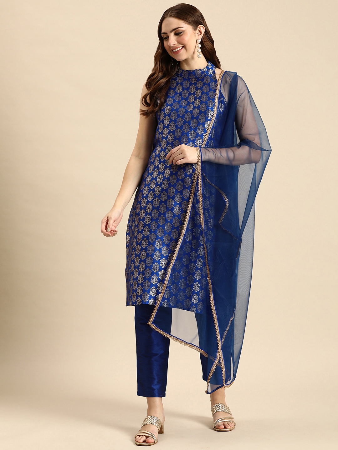 

Anouk Women Woven Design Ethnic Motifs Kurta &Trousers With Dupatta, Blue