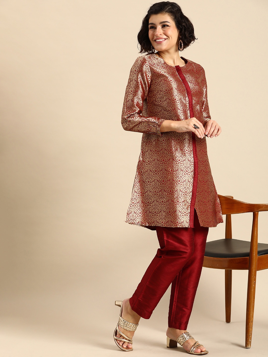 

Anouk Women Self Design Regular Kurta with Trousers, Red