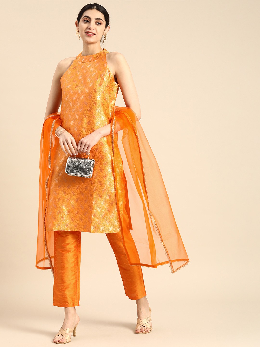 

Anouk Women Ethnic Motifs Printed Kurta with Trousers & Dupatta, Orange