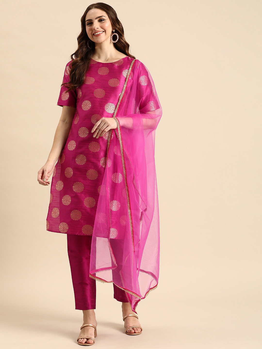

Anouk Women Regular Kurta with Trousers & With Dupatta, Pink
