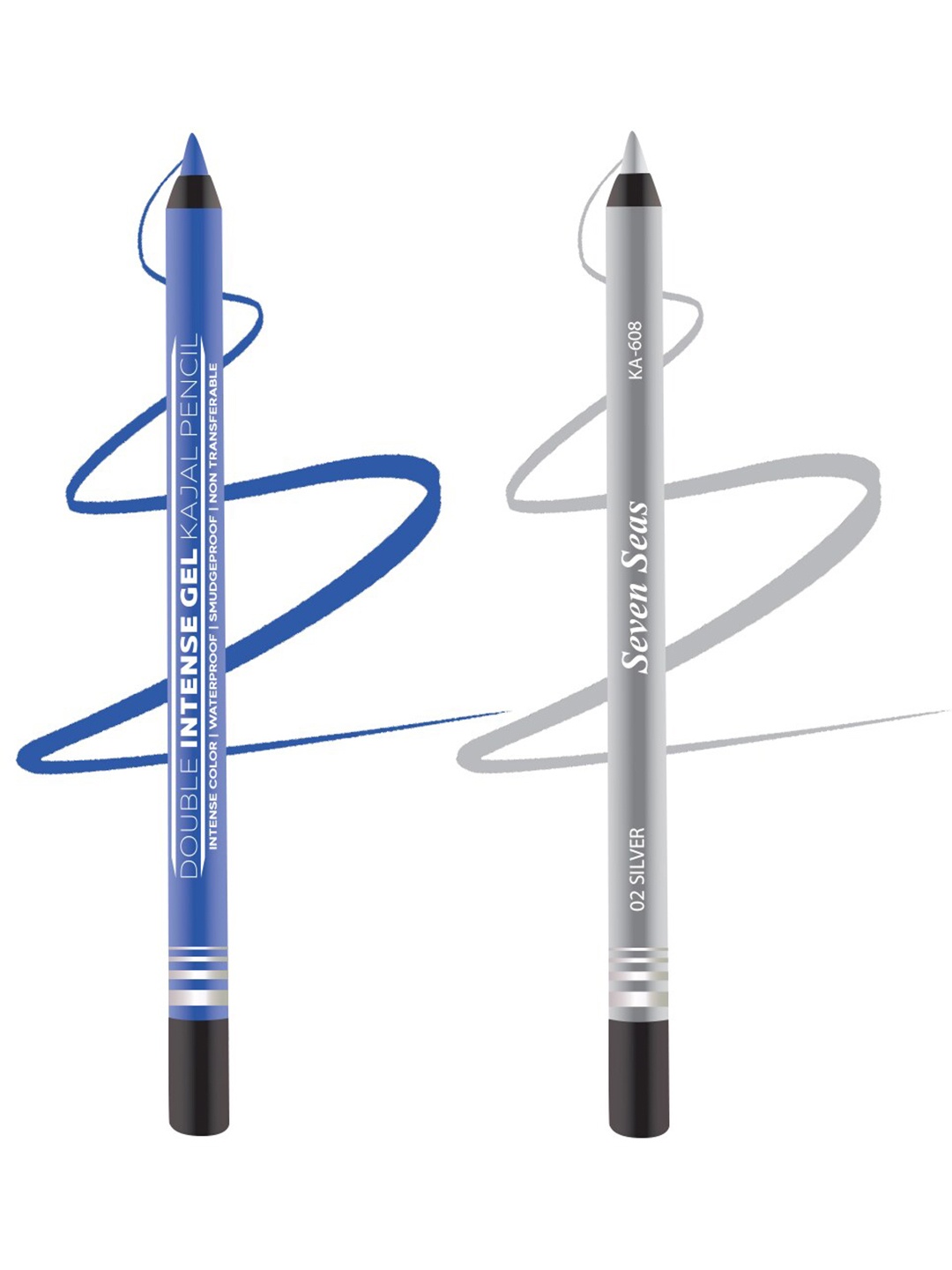 

Seven Seas Set Of 2 Double Intense Gel Color Kajal Pencil - Blue 03 & Silver 04