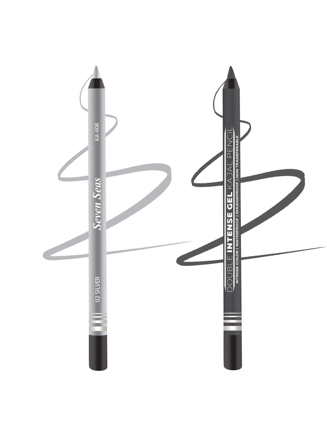 

Seven Seas Set Of 2 Double Intense Gel Color Kajal Pencil - Silver 02 & Smokey 04