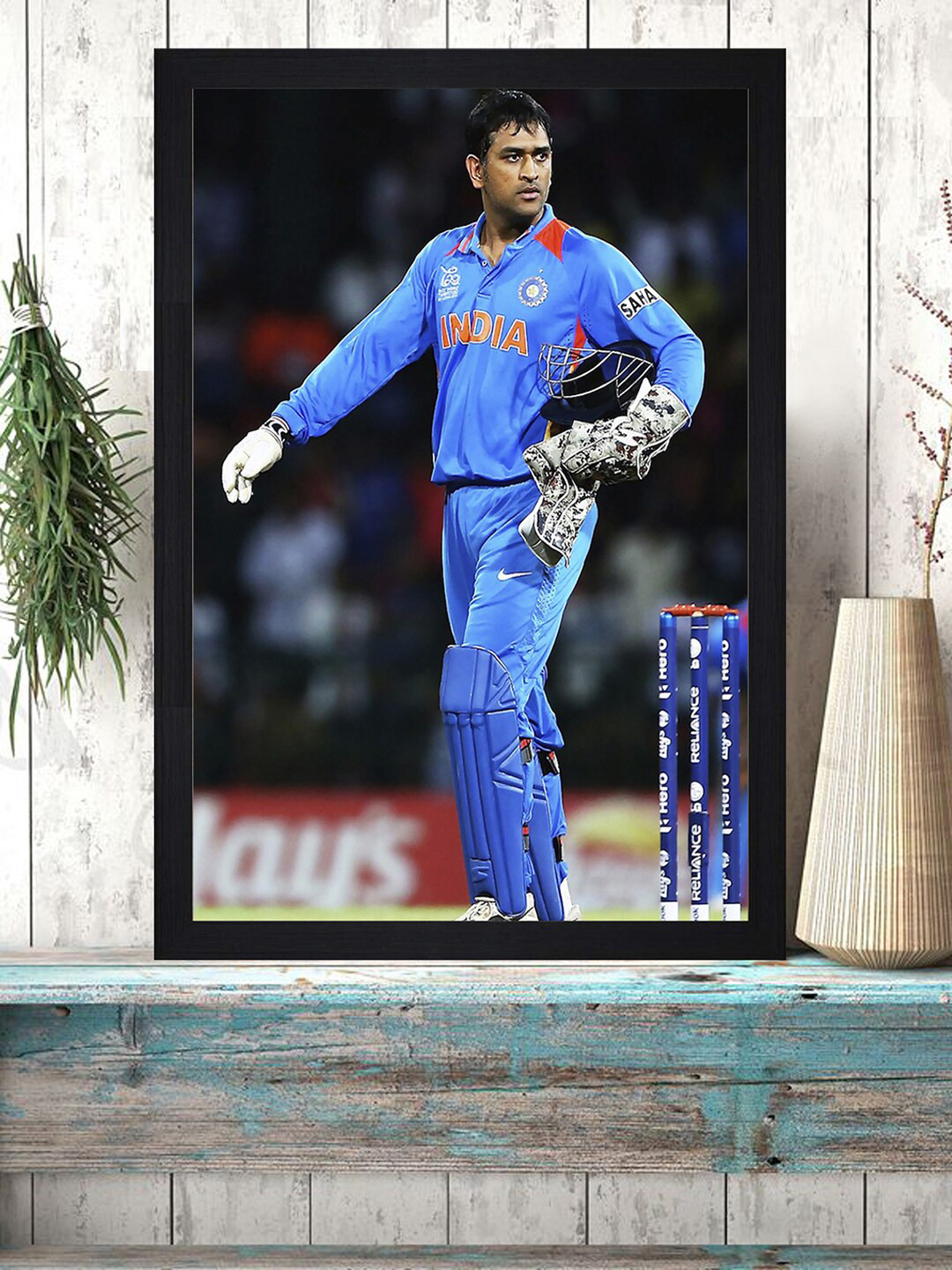 

Gallery99 Blue Mahinder Singh Dhoni Serious Texture Paper Framed Wall Art
