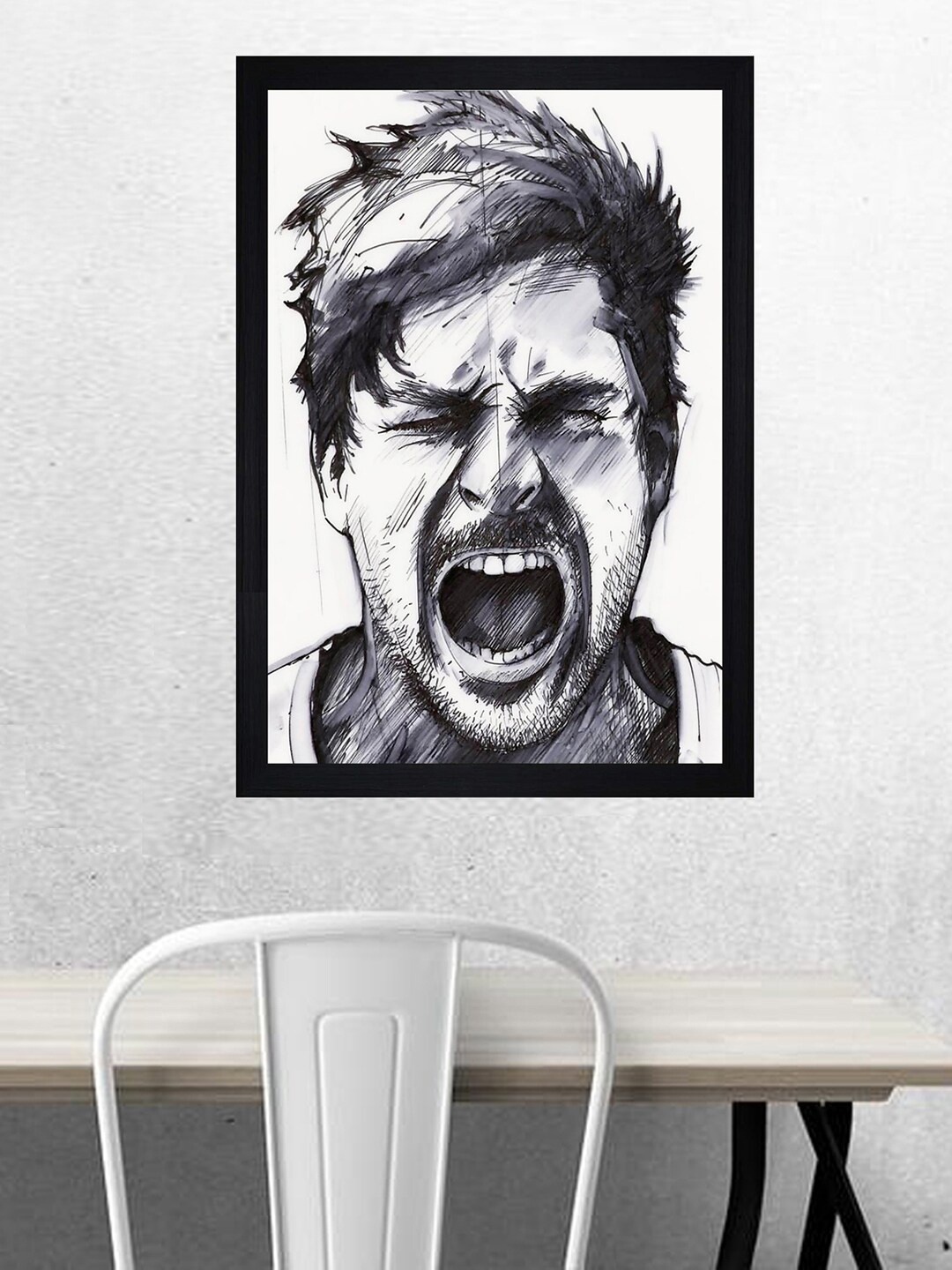 Gallery99 White & Grey Freaky Man Texture Paper Framed Wall Art