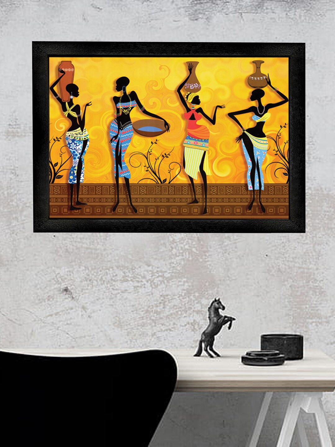 

Gallery99 Warli Figurines Themed Paper Framed Wall Art, Yellow