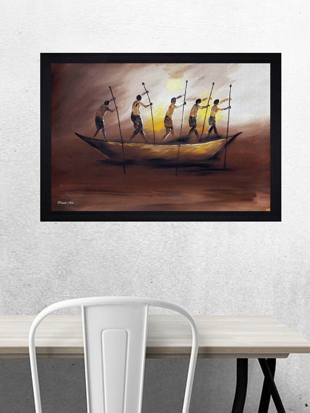 

Gallery99 "Abstract Boat And Fishermen" Texture Paper Framed Wall Art, Brown